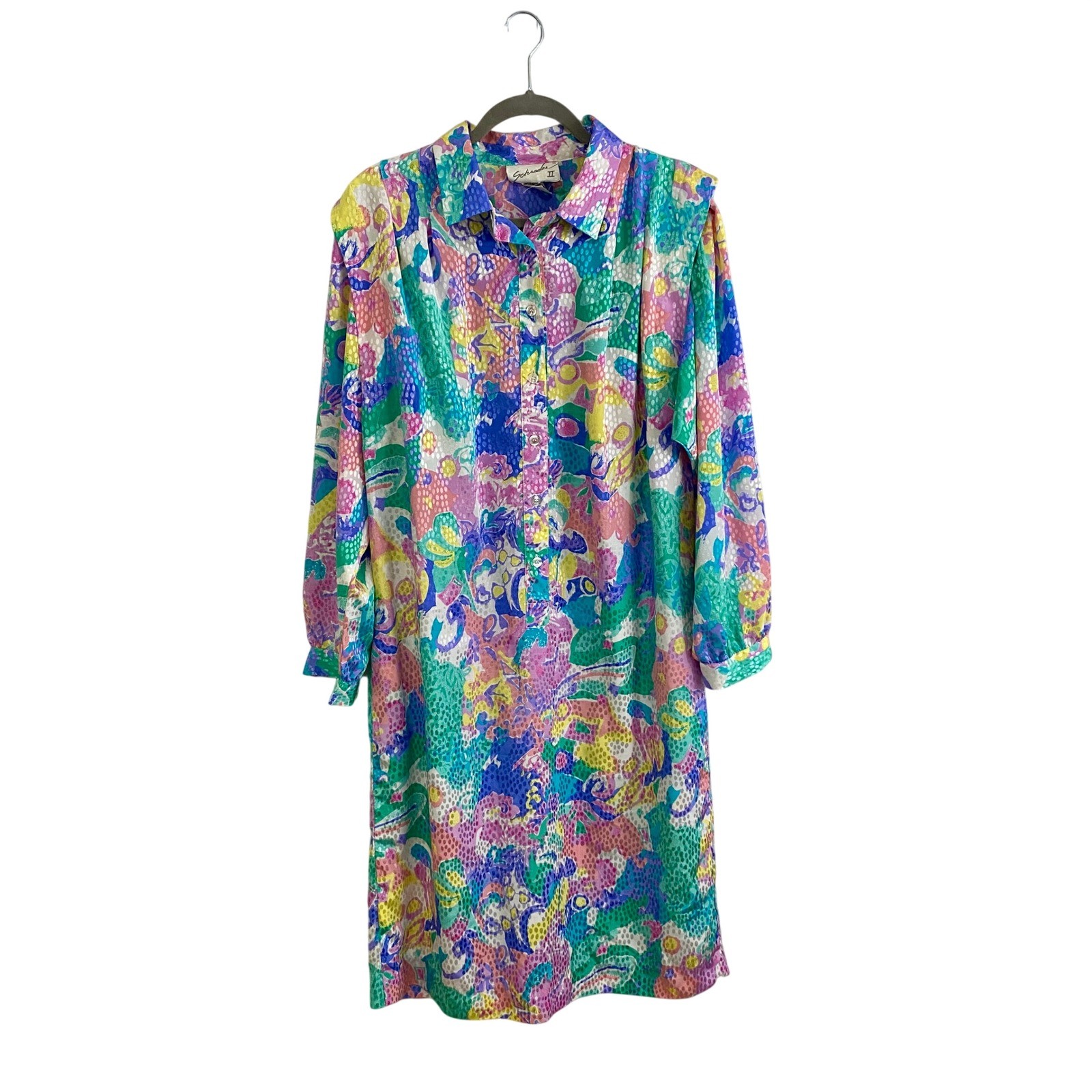 VTG Schroder II Floral Jacquard Dress Plus 14W 80s 90s Abstract Neon Pastel