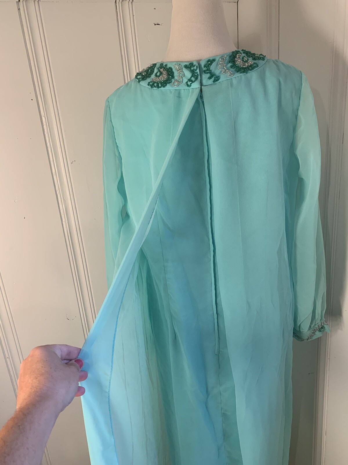 Vintage 1960S Gown It’s An Elgin Dress Teal Beaded Long Boho Chic Retro
