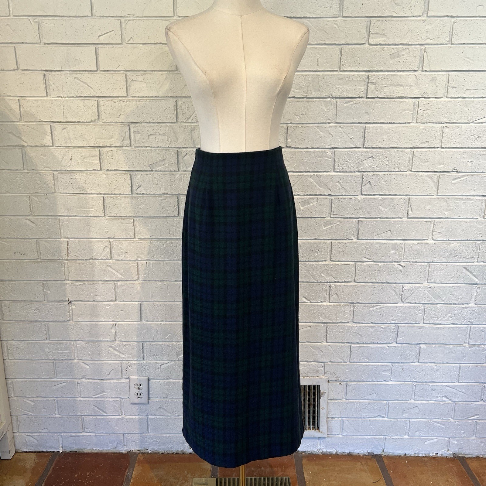 Vintage 90s Paul Harris Design Green Blue Tartan Plaid Skirt womens 6