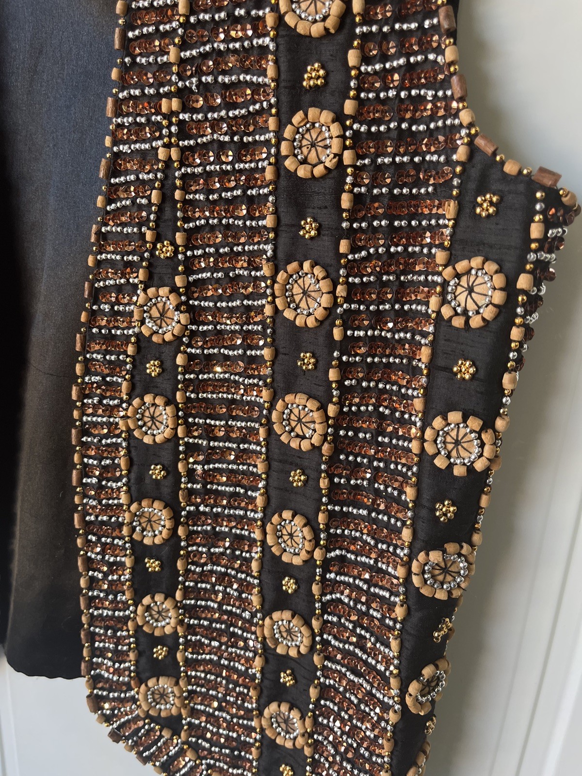 Vintage Beaded Silk Vest Womens Small Black Boho Festival India Embellished