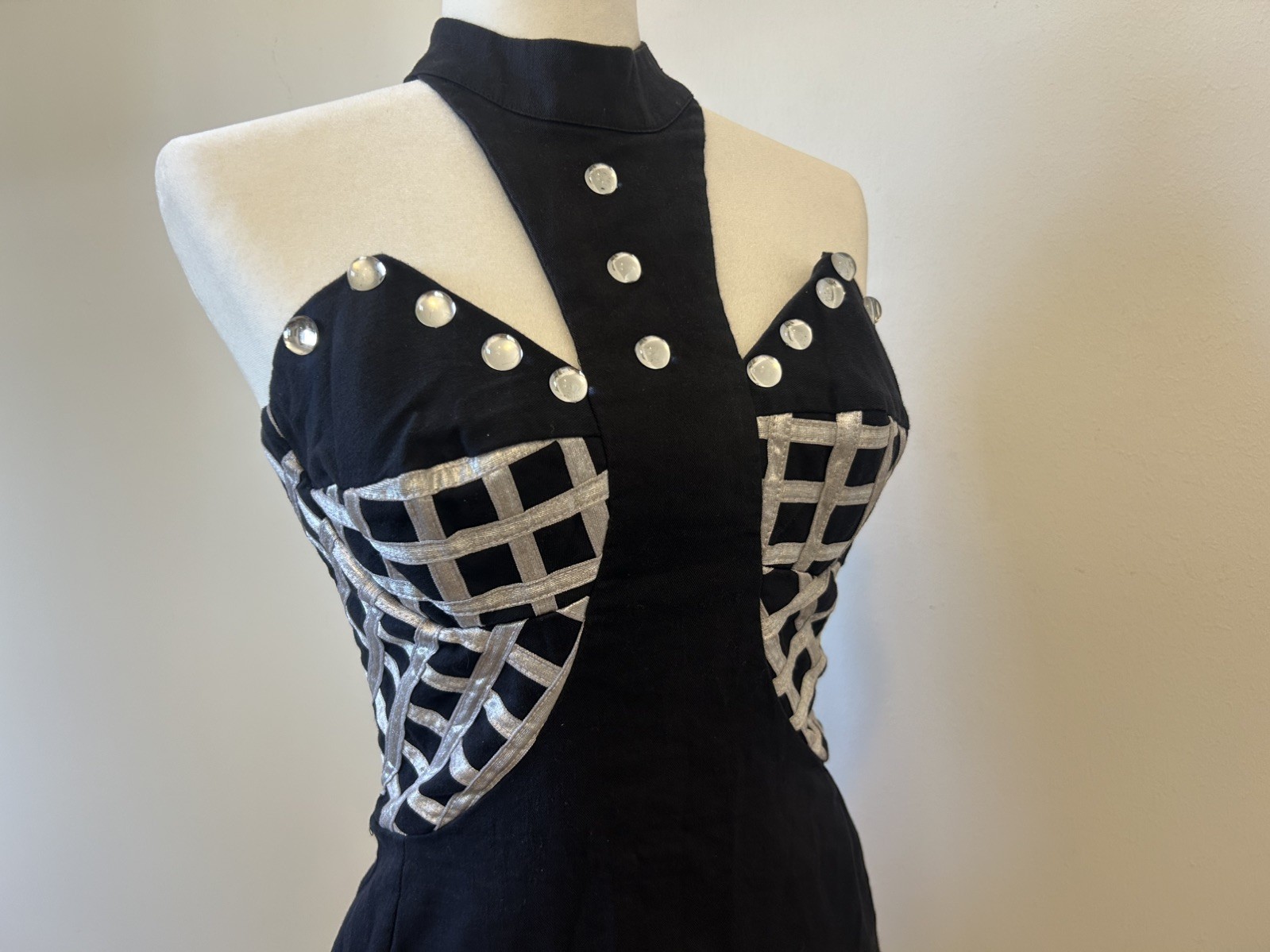 Vintage 80s/90s Private Club Studded Embellished Bustier Halter Bodycon Dress
