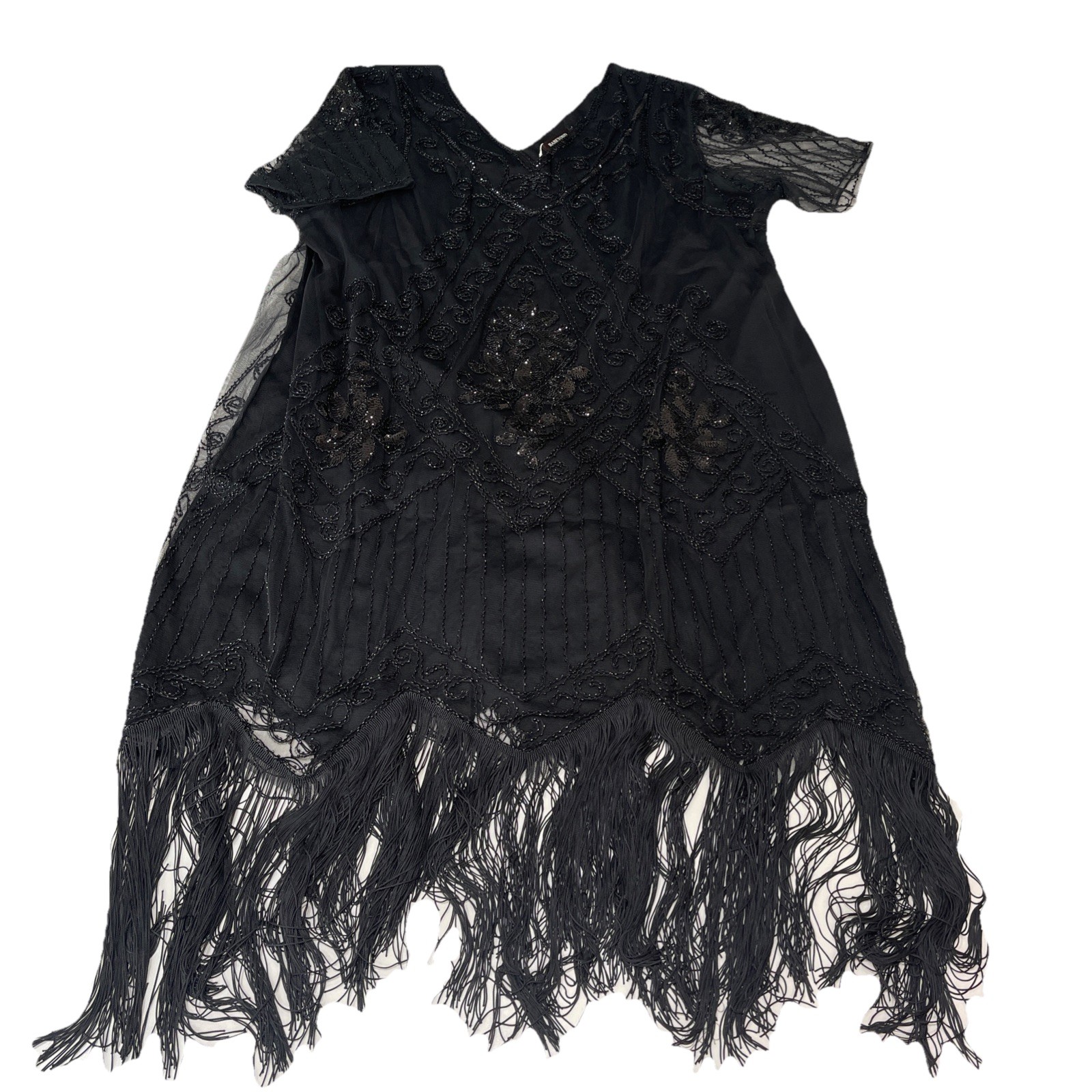 Babeyond Vintage Paisley Flapper Fringe Dress And Accessories Black 5XL