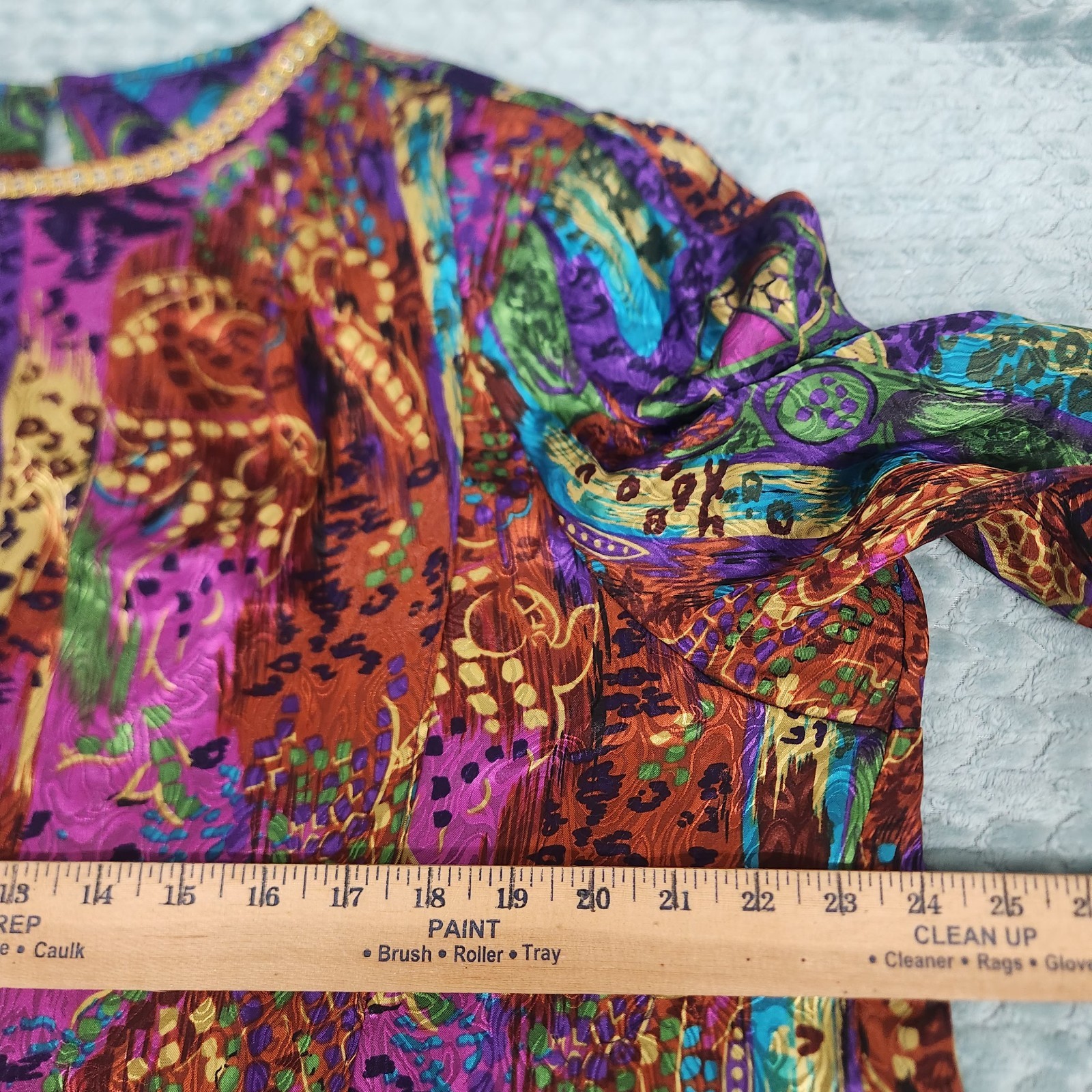 VTG 1970s Ruth Norman Artsy Bold Mixed Prints Blouse Size XL Shoulder Pads