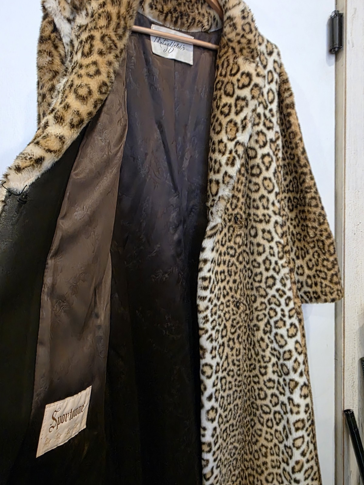 Vintage Sportowne Leopard Print Faux Fur Full Length Coat Size 14