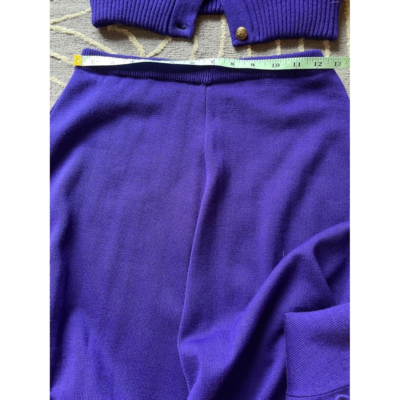 Vintage Claudia S. Drees Violet Knit Midi Skirt & Cardigan Set Size Small