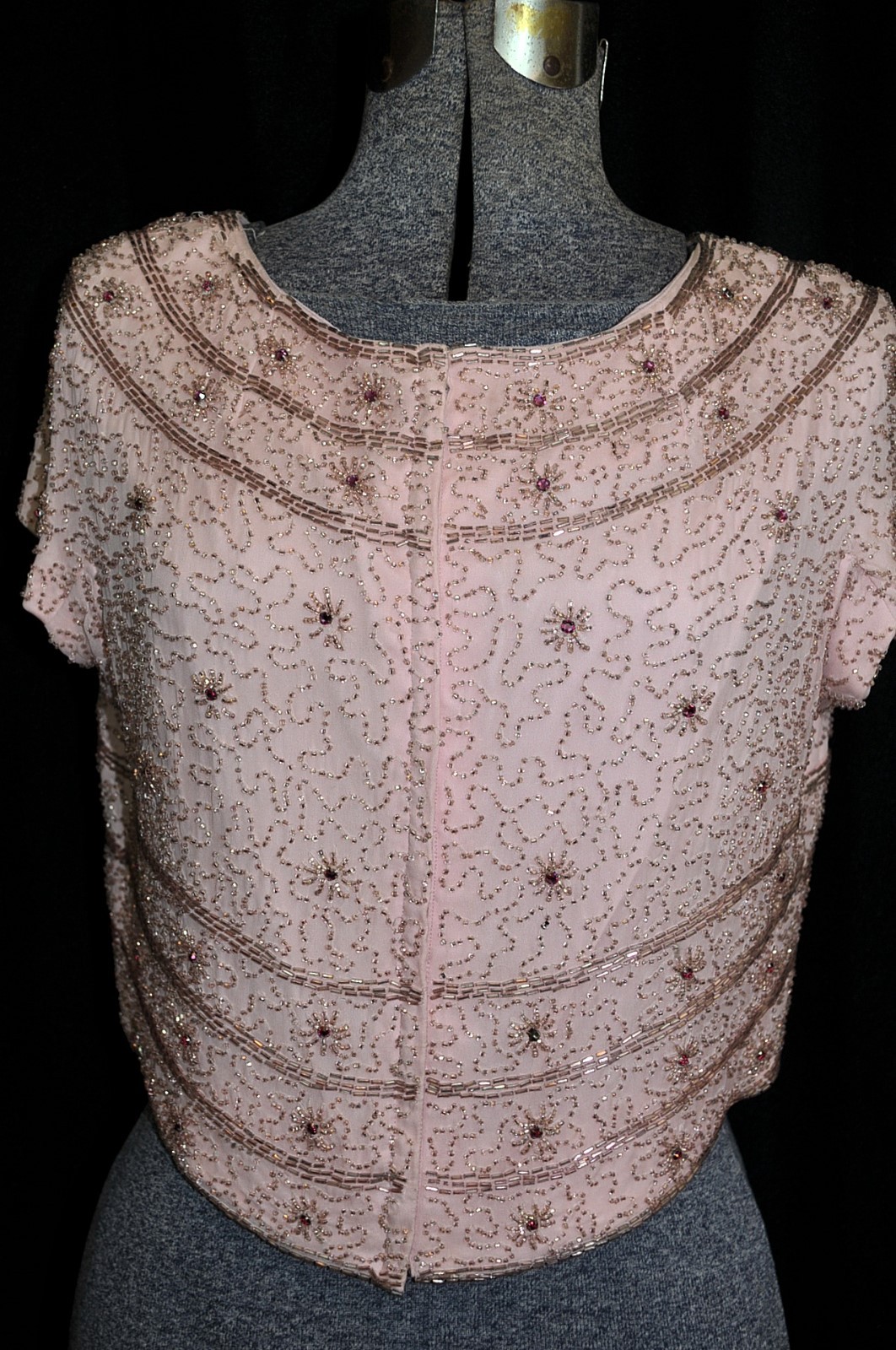 VTG 50’s 60’s Crepe Beaded Top Shell Tank SM/MED Metal Zipper Lined Blush Pink