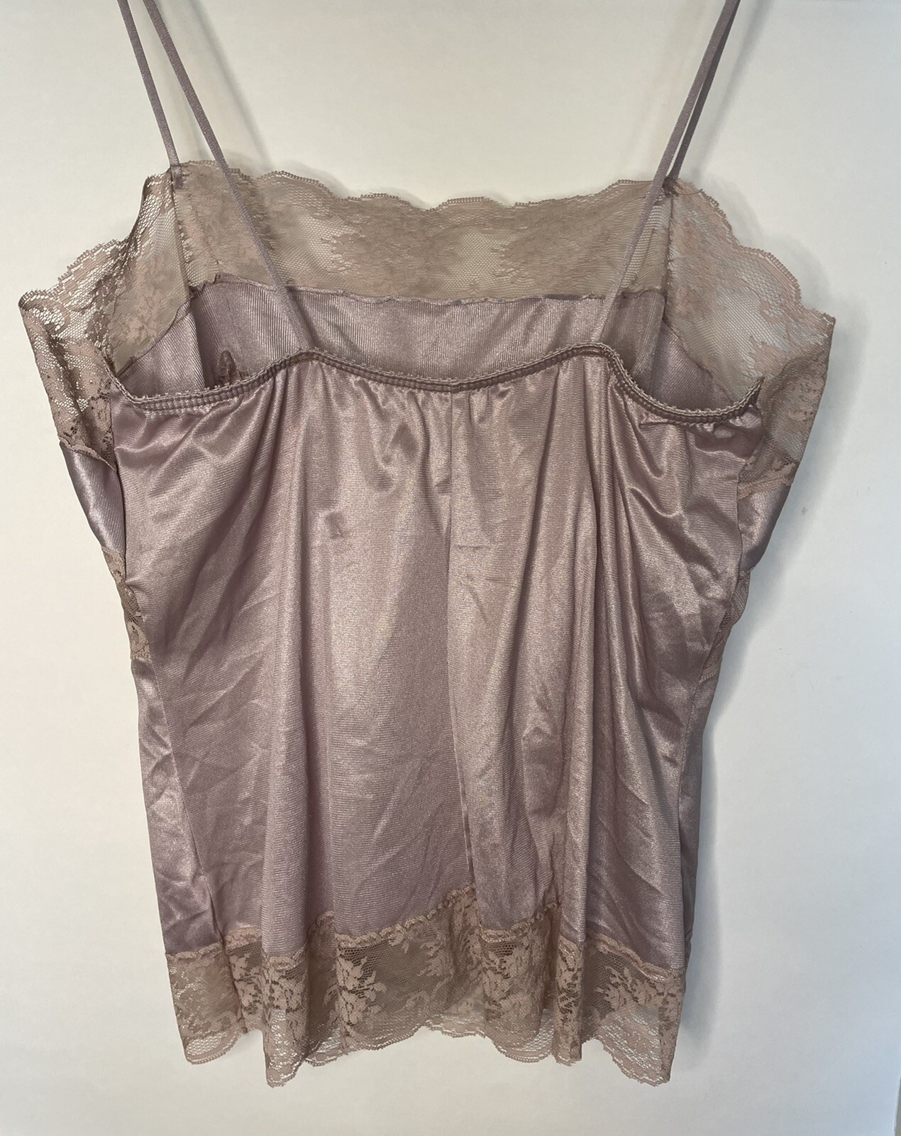 Vintage Pink Camisole Tank Top Lace Spaghetti straps Cami 70s Size Large Nylon