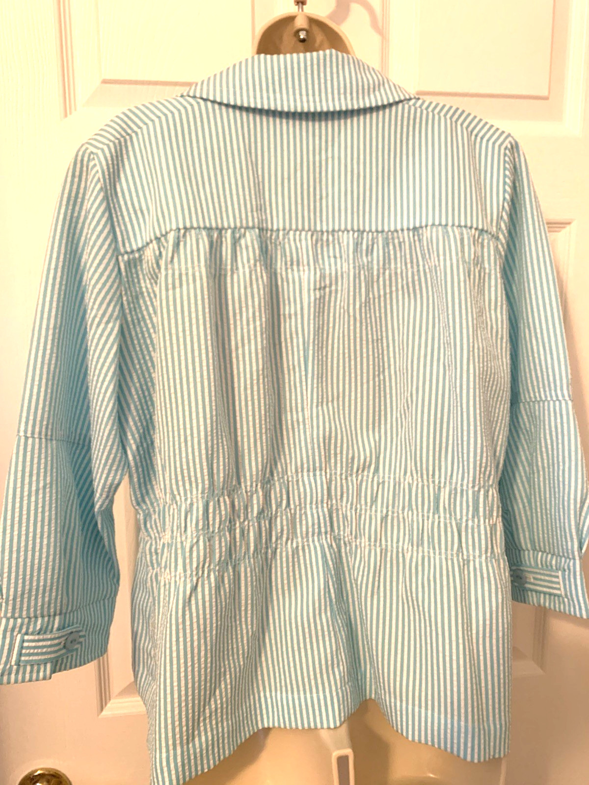 Vintage Joan Rivers Blue & White Searsucker Jacket Spring blaze Size Large/XL