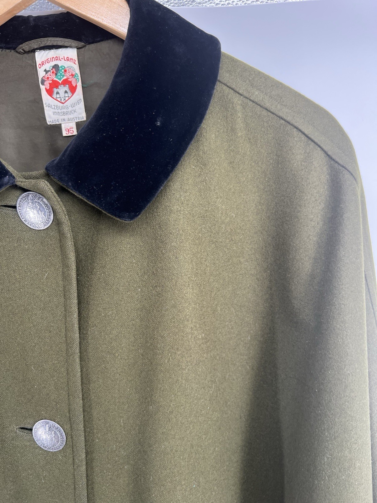 Vintage Rare Original Lanz Salzburg Olive Green Austrian Wool Loden Coat Cape