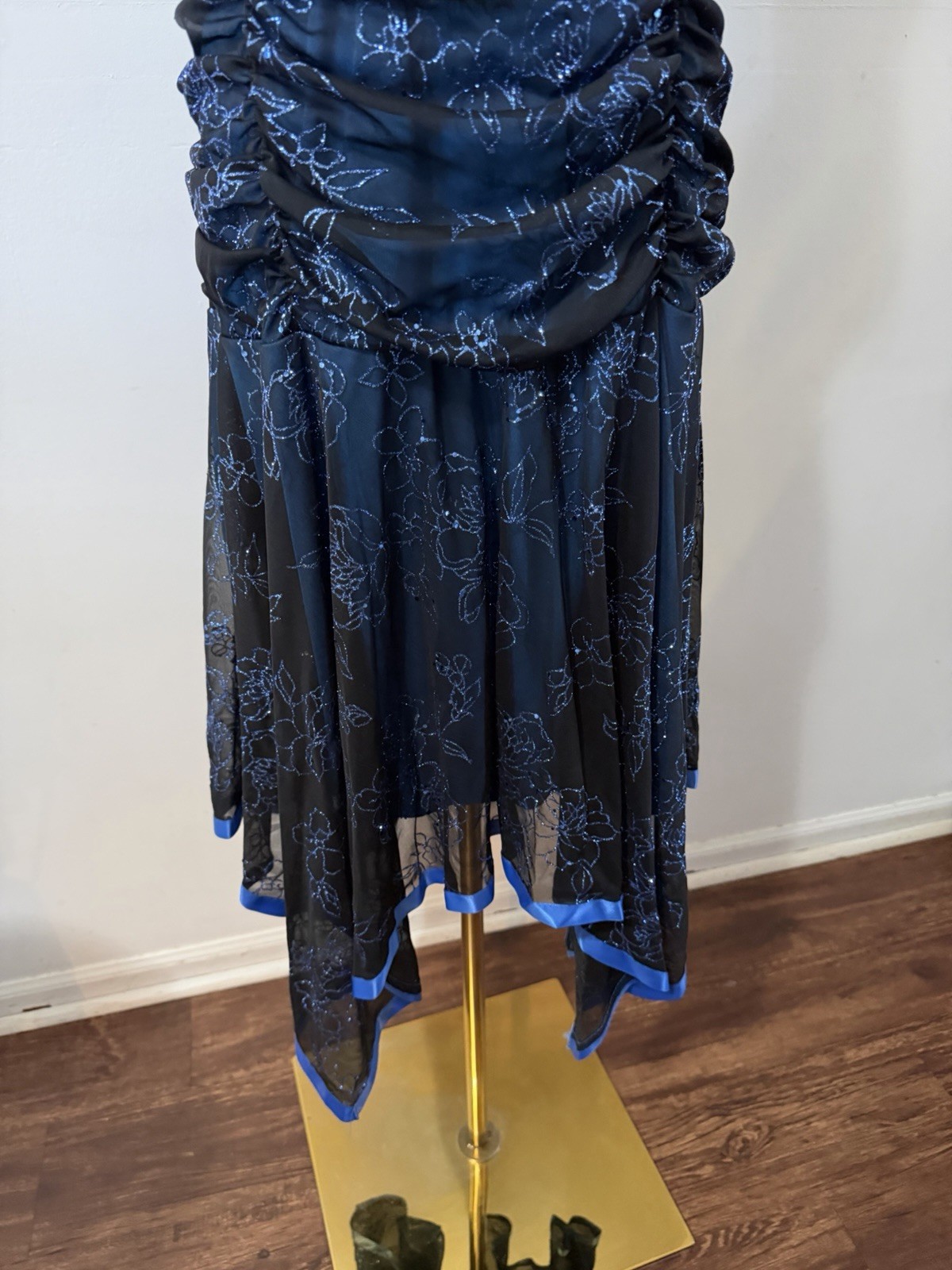 Vintage Y2K Taboo Black Halter Dress Glitter Blue Fairycore Prom Size XL