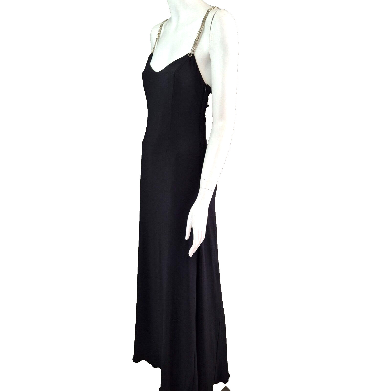 Vintage Y2K Dress Rhinestone Embellished Backless Evening Gown Stretch Size 10