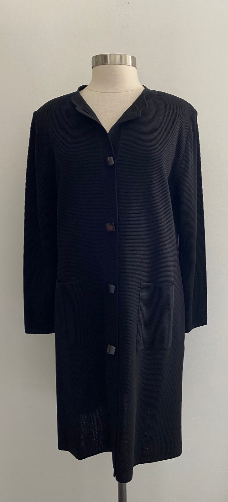 Vintage Exclusively Misook Black Ribbed Duster Cardigan Sweater sz Medium