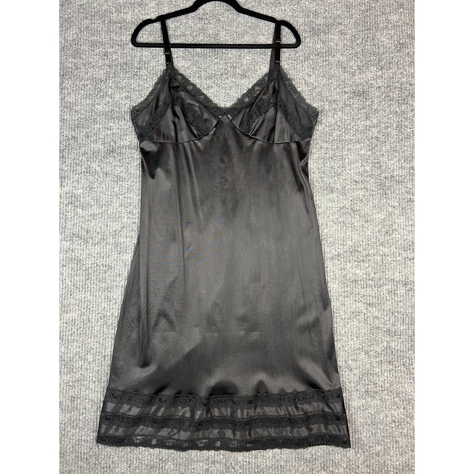 Movie Star Vintage Full Slip Dress Gothic Coquette Minimalist Black Nylon 40/L