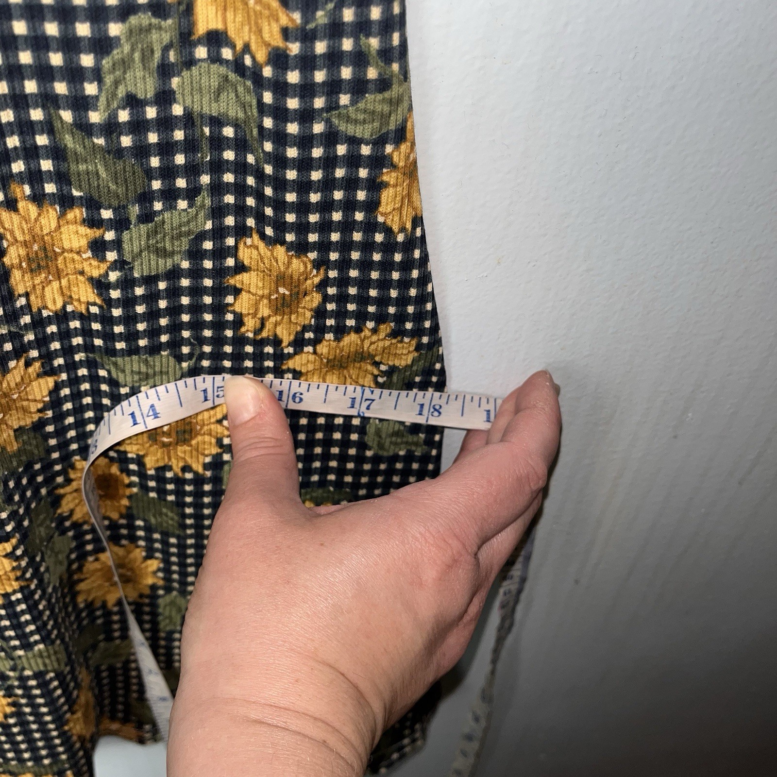 Vintage 90s Tickets Clothing Sunflower Gingham Grunge Dress Navy Cotton 3/4
