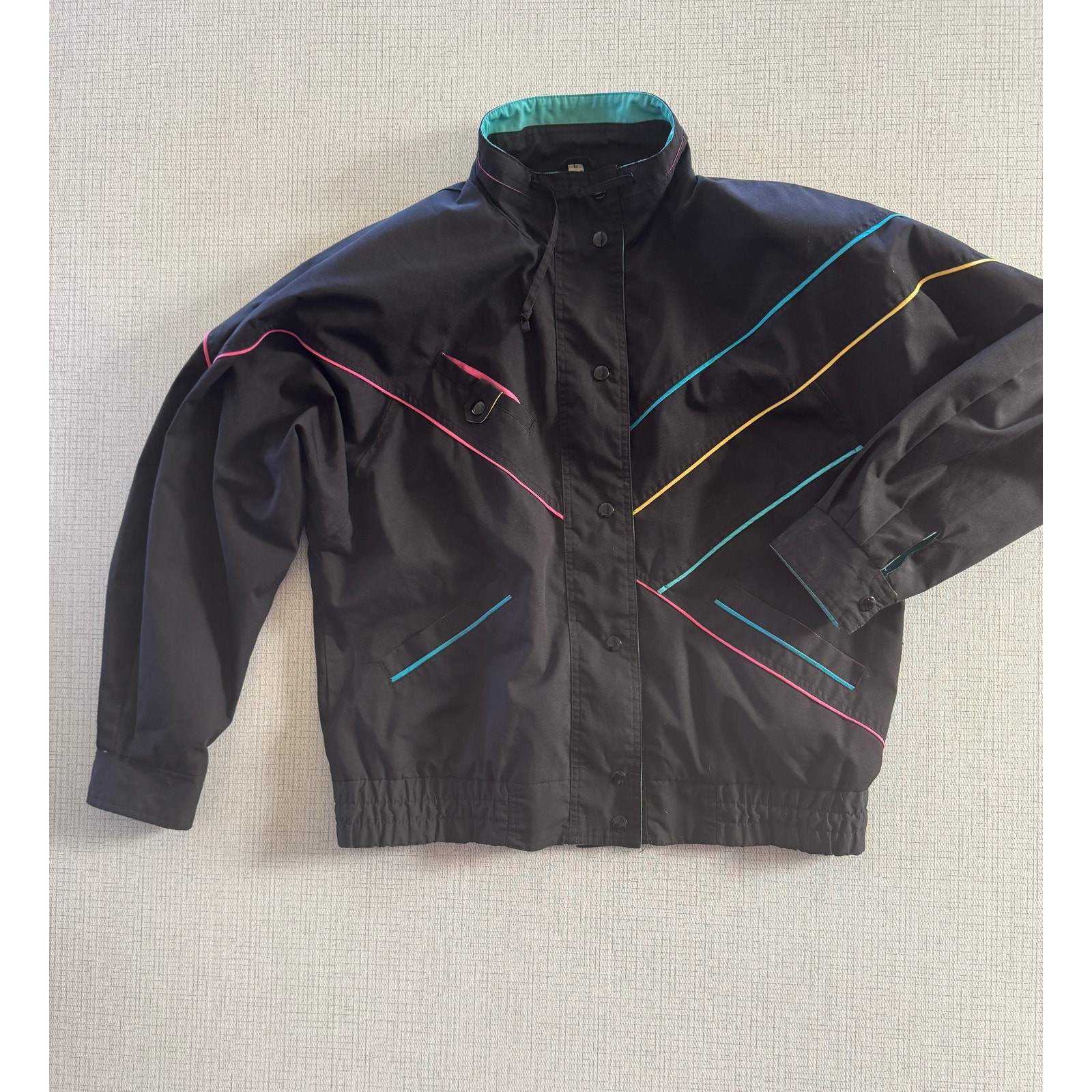 Vintage Otello Pelle Black and Neon Ski Jacket, Size Large