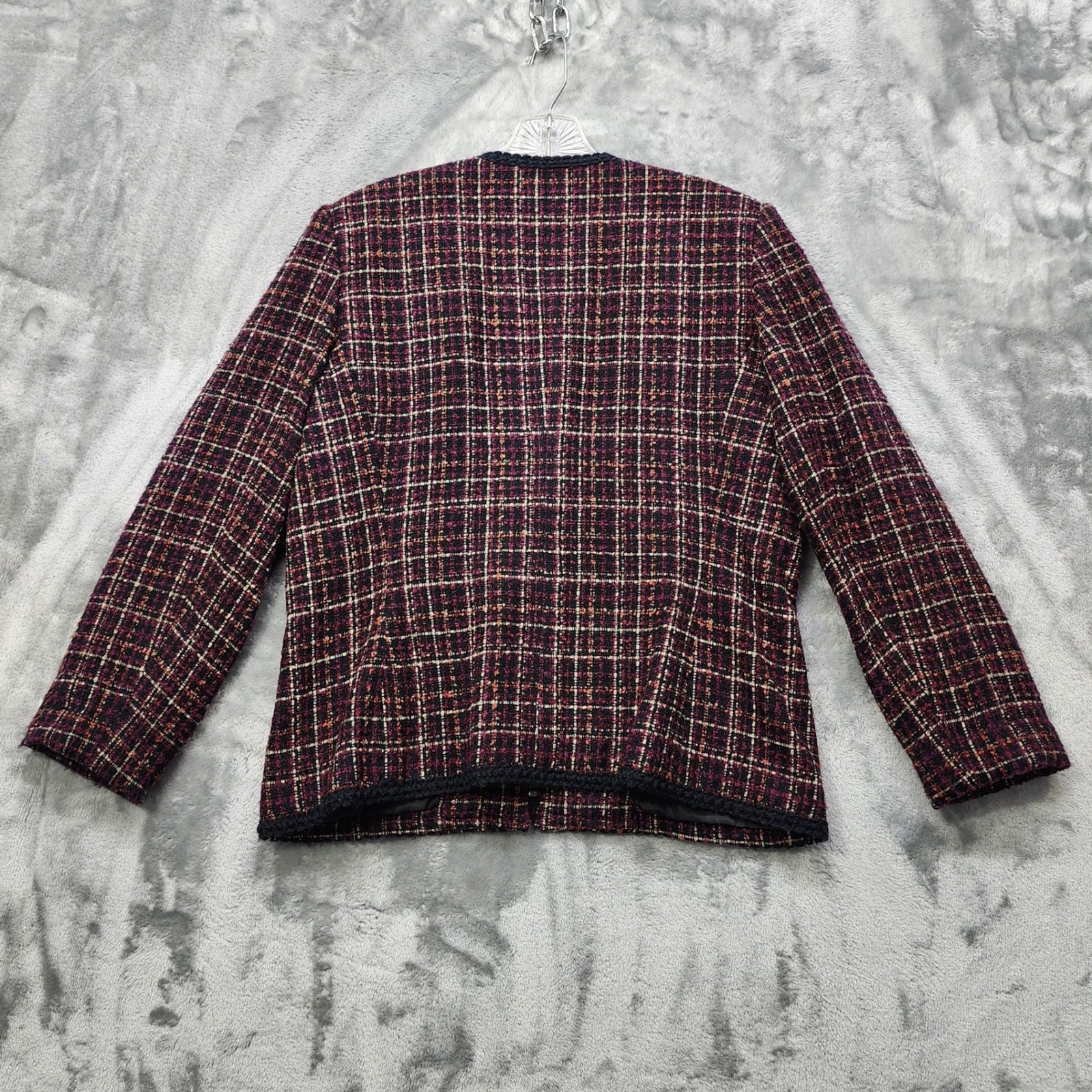 Vintage Laura Scott Jacket Womens 12 Multicolor Plaid Tweed Zip Blazer Preppy