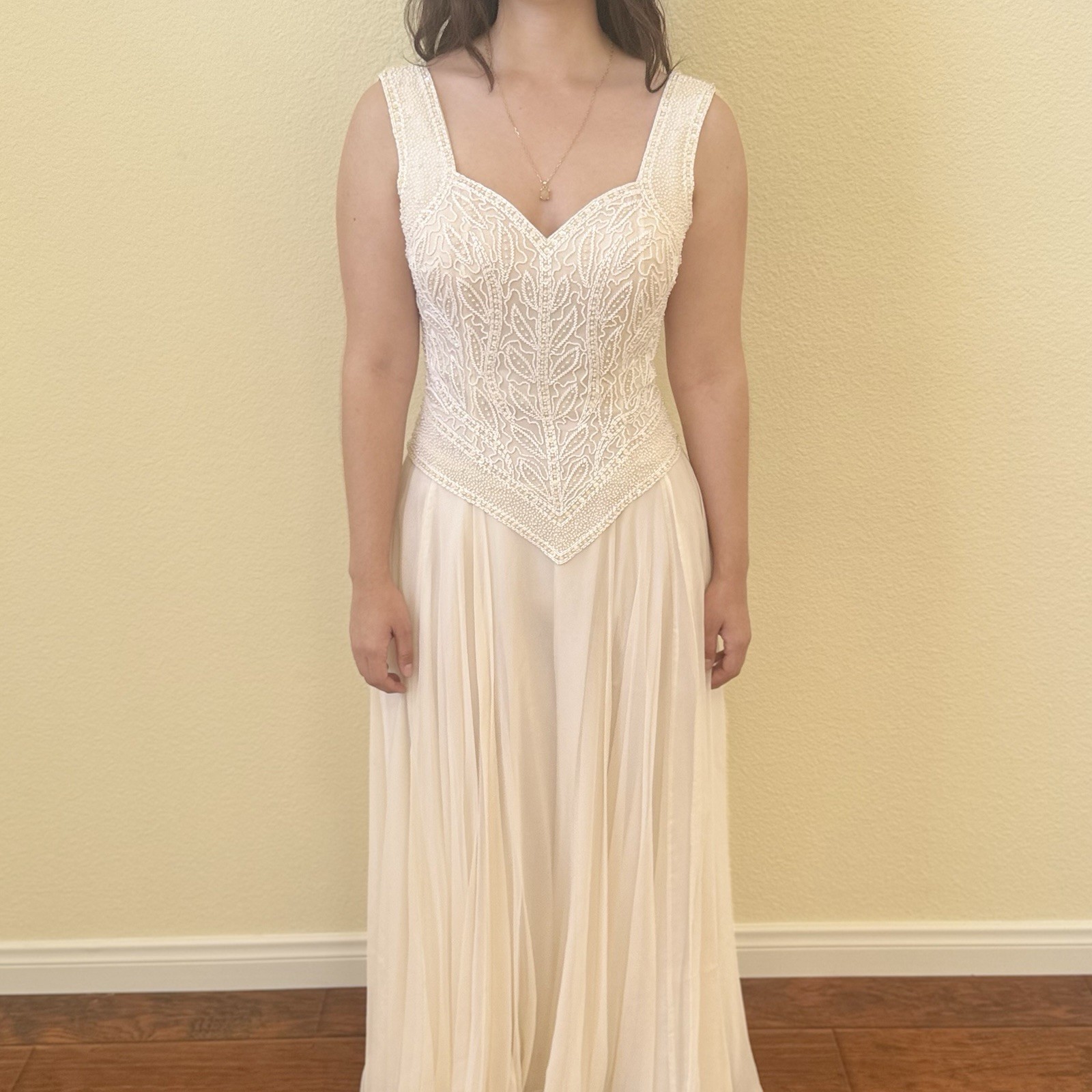 Vintage 100% Silk Cream Maxi Wedding Dress Bridal Wearable Art 80s Pearls Beaded
