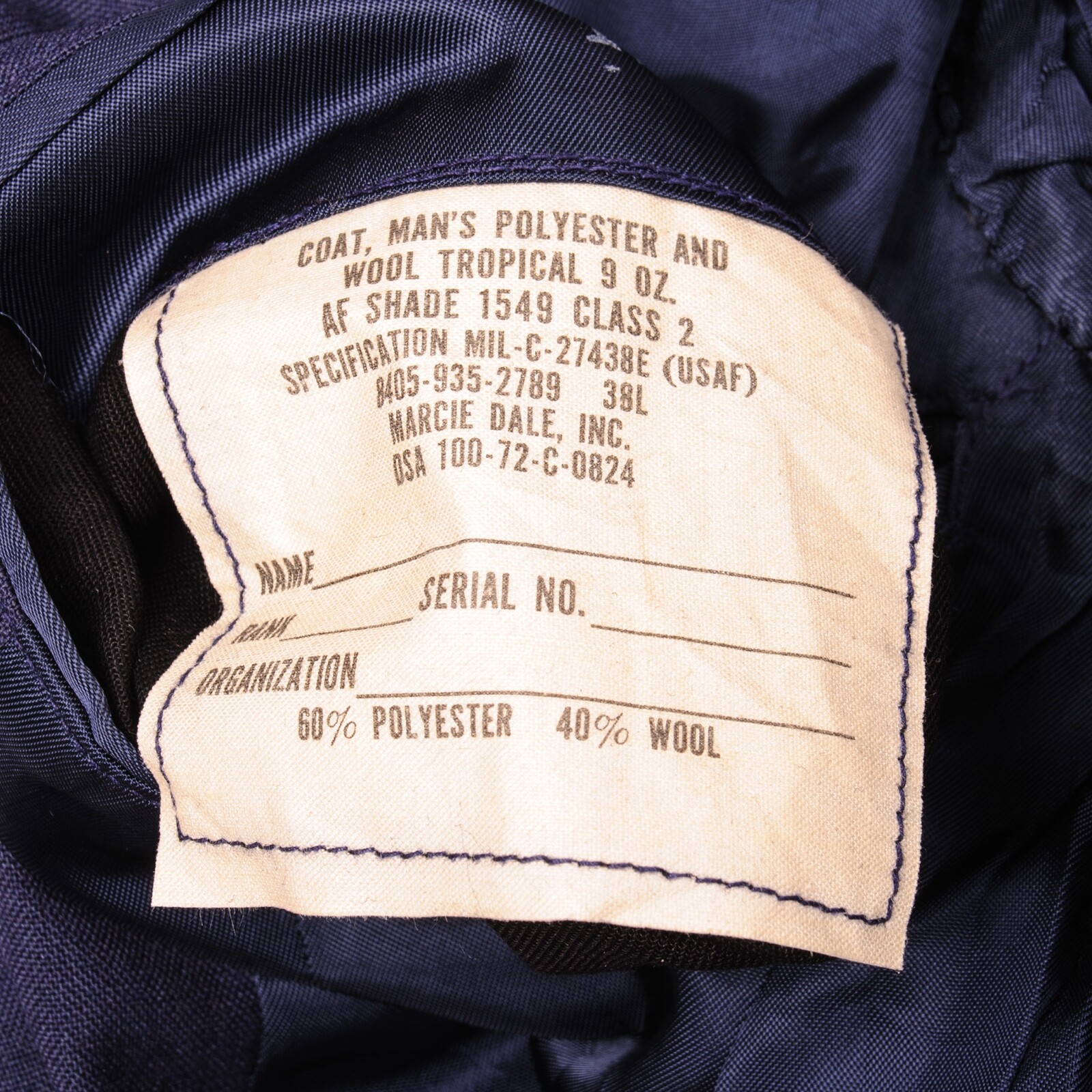 VINTAGE ORIGINAL USAF DRESS JACKET 1972 VIETNAM WAR SIZE 38L
