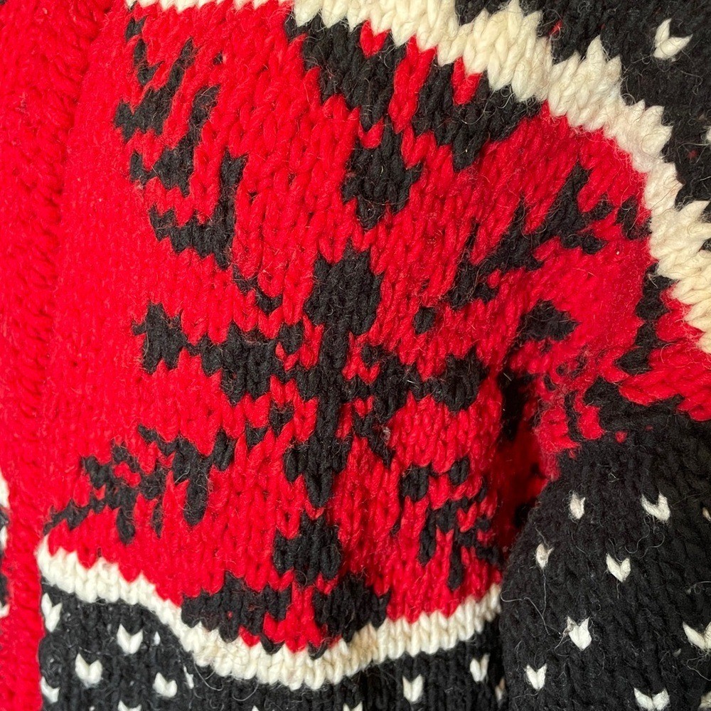 Vintage Unbranded Handmade Chunky Red & Black Zip-Up Wool Sweater Cardigan Sz M