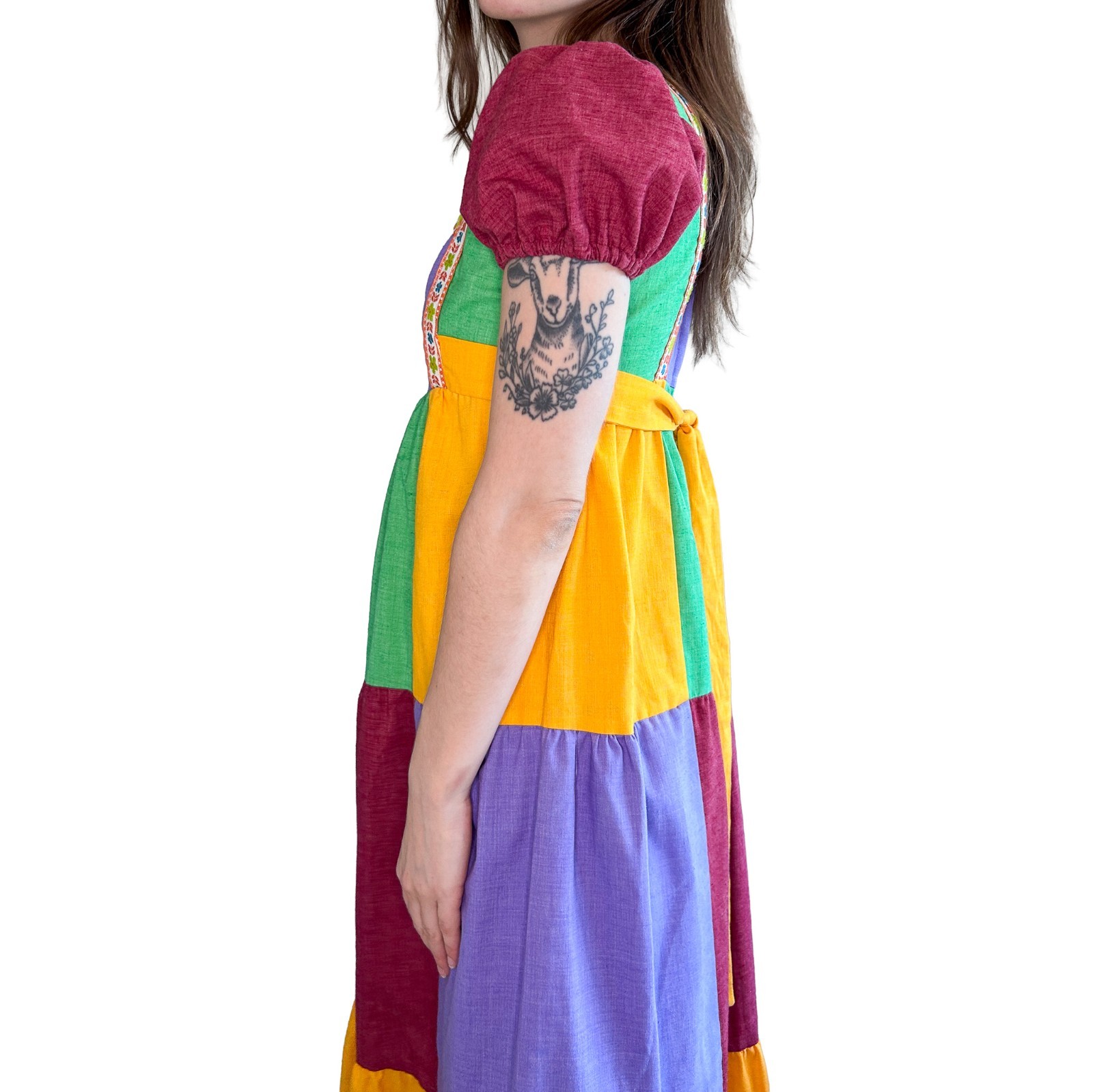 Vintage 70s Handmade Patchwork Prairie Maxi Dress Psychedelic Renaissance XS
