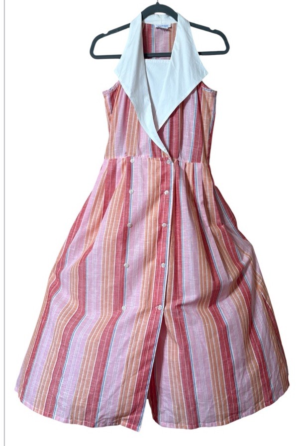 VTG Gianfranco Firenze Women’s Sz S Collared 50s Style Striped Maxi Dress Pink