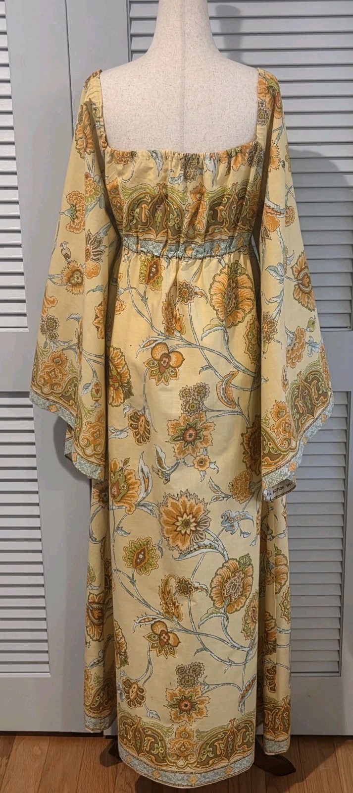 70s Vintage Maxi Dress Angel Sleeves Bloomcraft Du Pont Zepel Fabrics Handmade