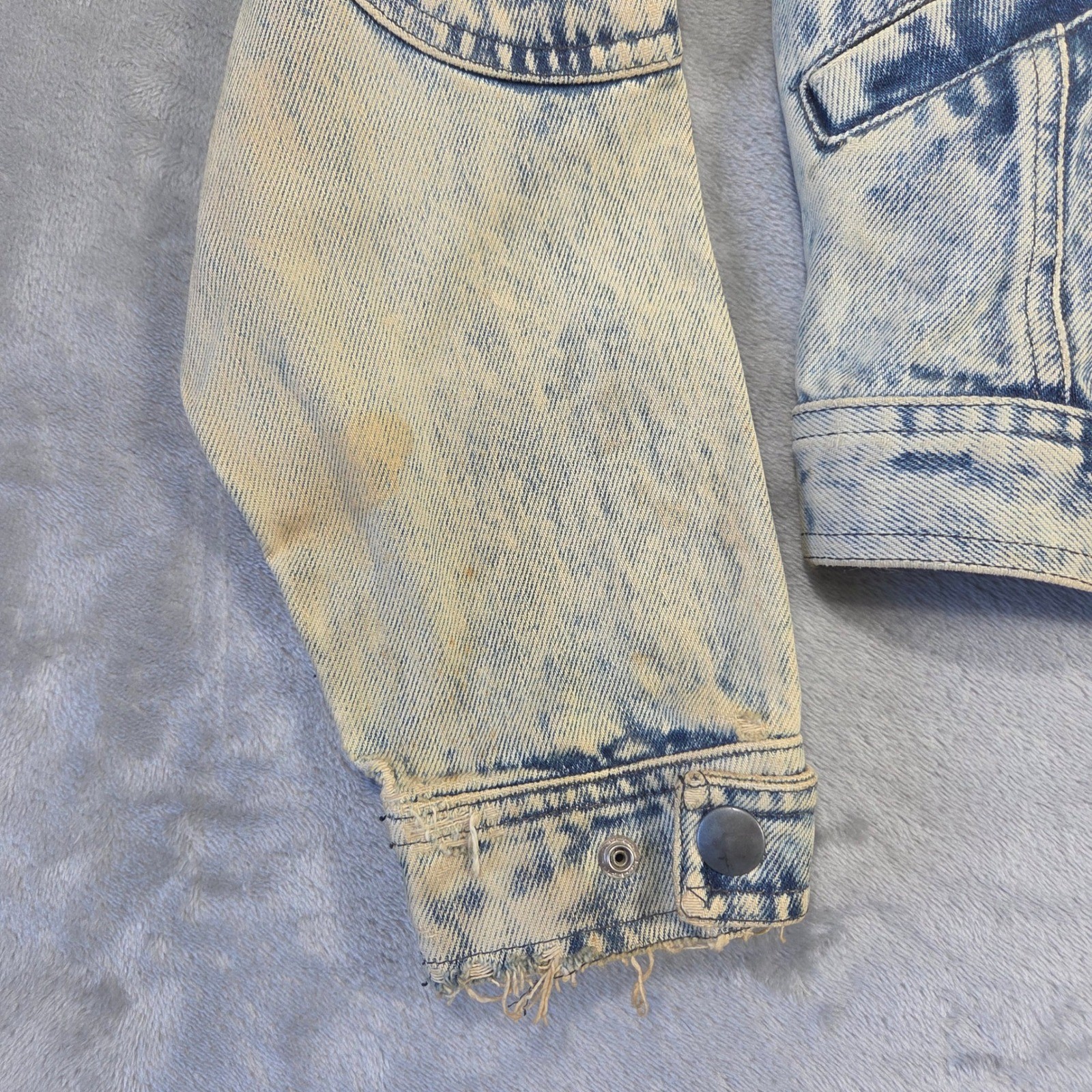 Vintage YR Acid Wash Upcycled Denim Jacket Butterflies Lace Crop S Retro Y2k