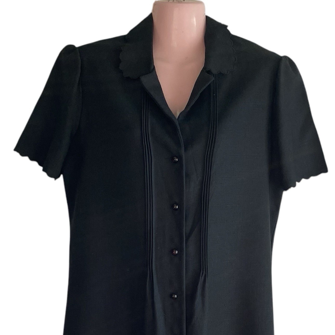 Vintage Parade NY Shirt Dress Size 10 Black Linen Short Sleeve Knee Length