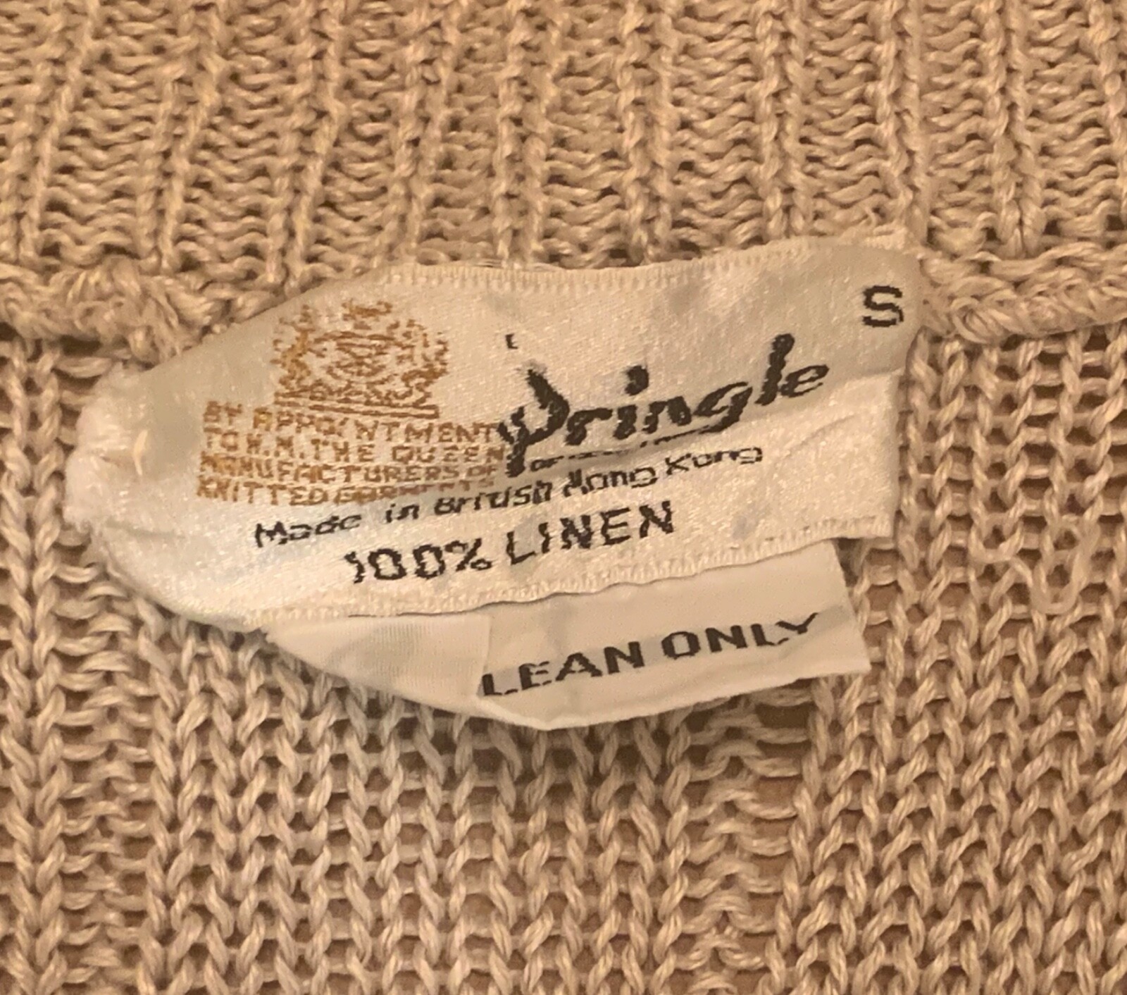 SET OF 2 Pringle of Scotland 100% Linen Tan Preppy Vintage Sweater Cardigan S/M