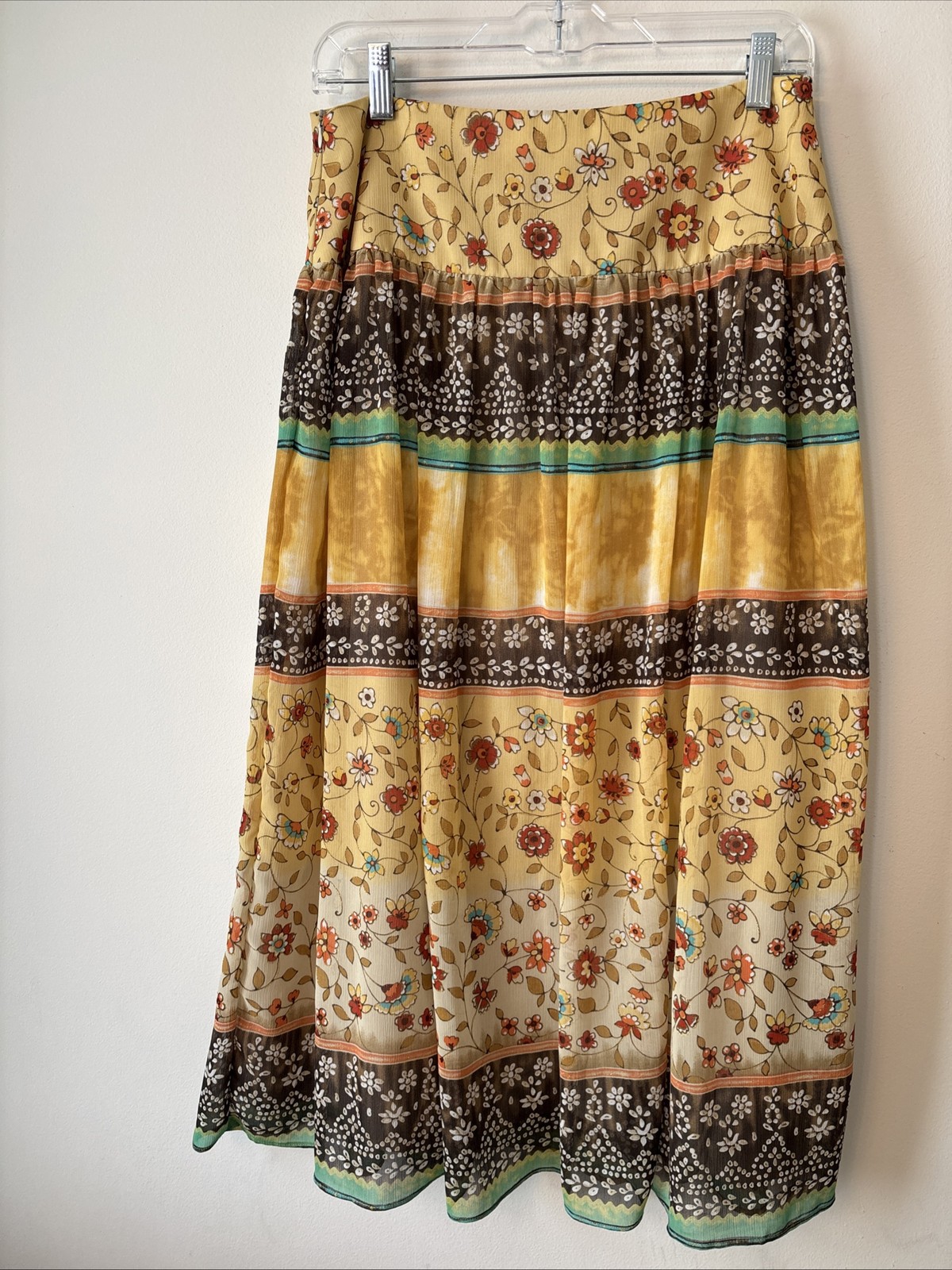 Vtg 90s Floral Yellow Midi Skirt Size 10 Fairy Coquette Y2K Feminine Soft Girl