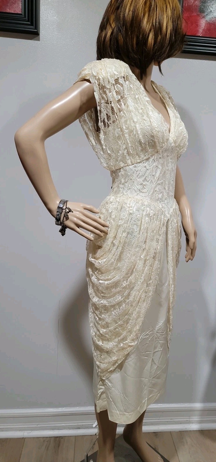 A La Carte California Women’s FITS MODERN SMALL Vintage Dress Ivory Beaded #AA