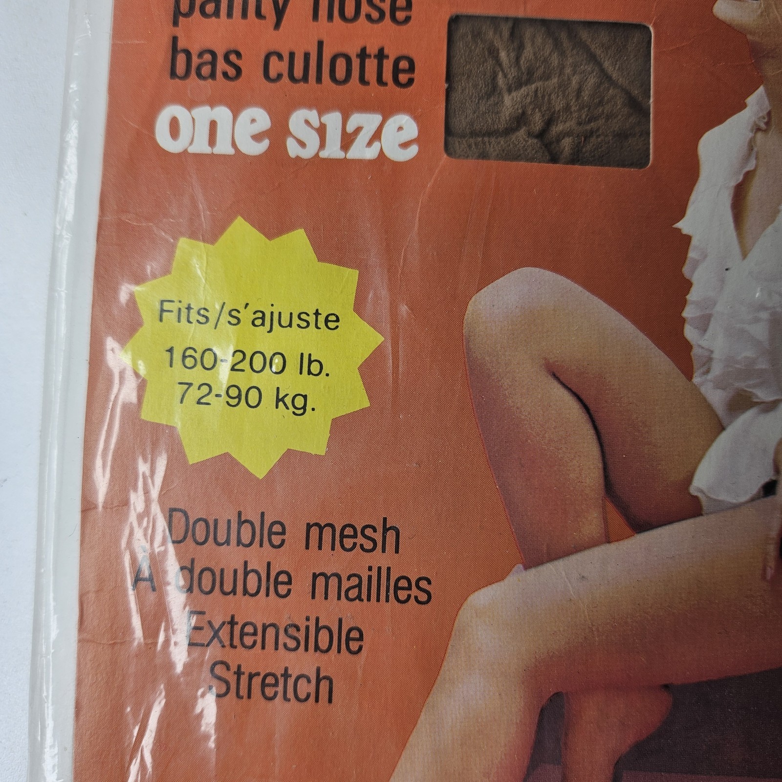 Vintage 80s Queen Size Moulin Rouge Pantyhose New Linen Double Mesh 160-200 Lbs