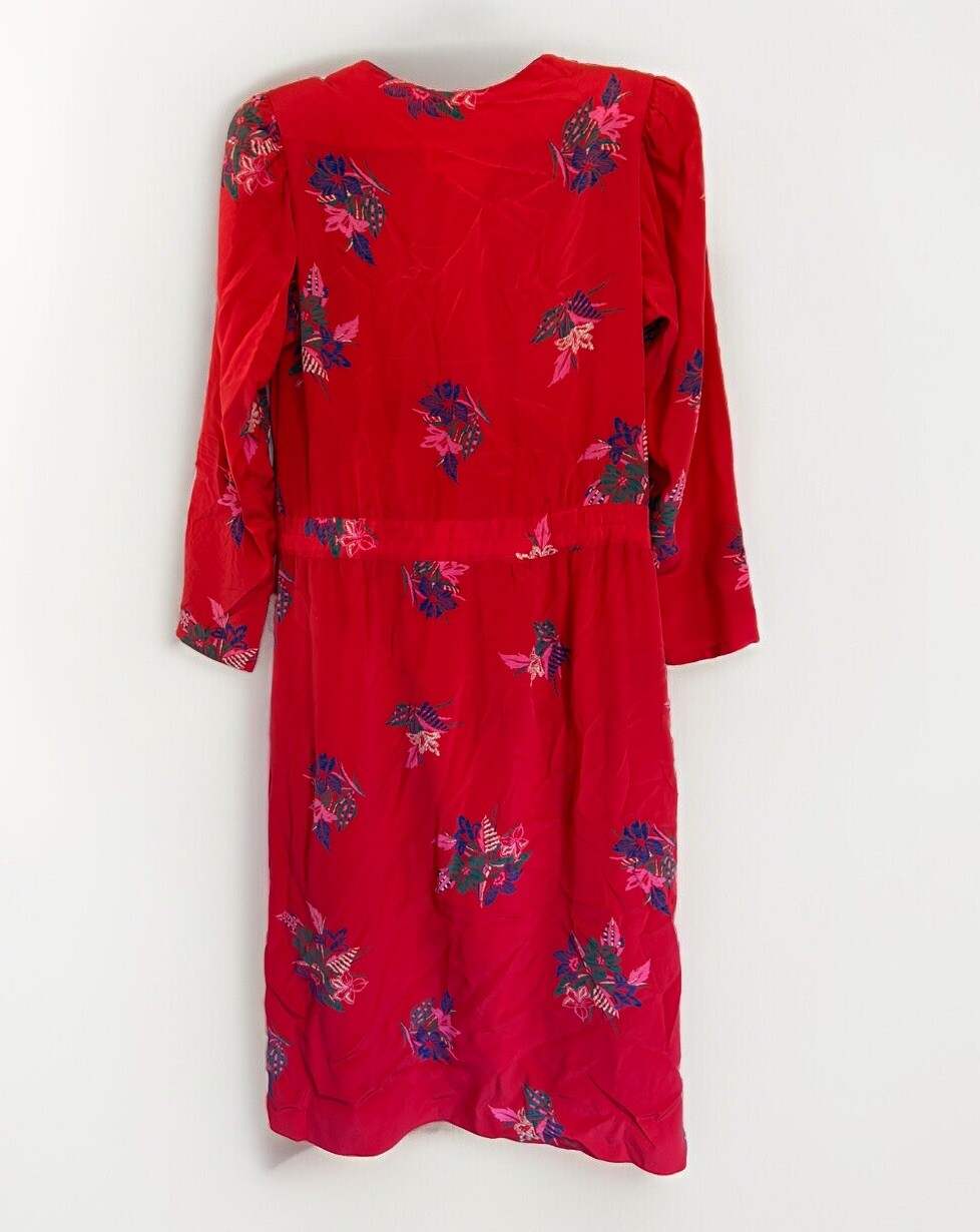 Vintage Lillie Rubin Nora Noh 100% Silk Midi Dress Floral Retro 16 Wrap Red