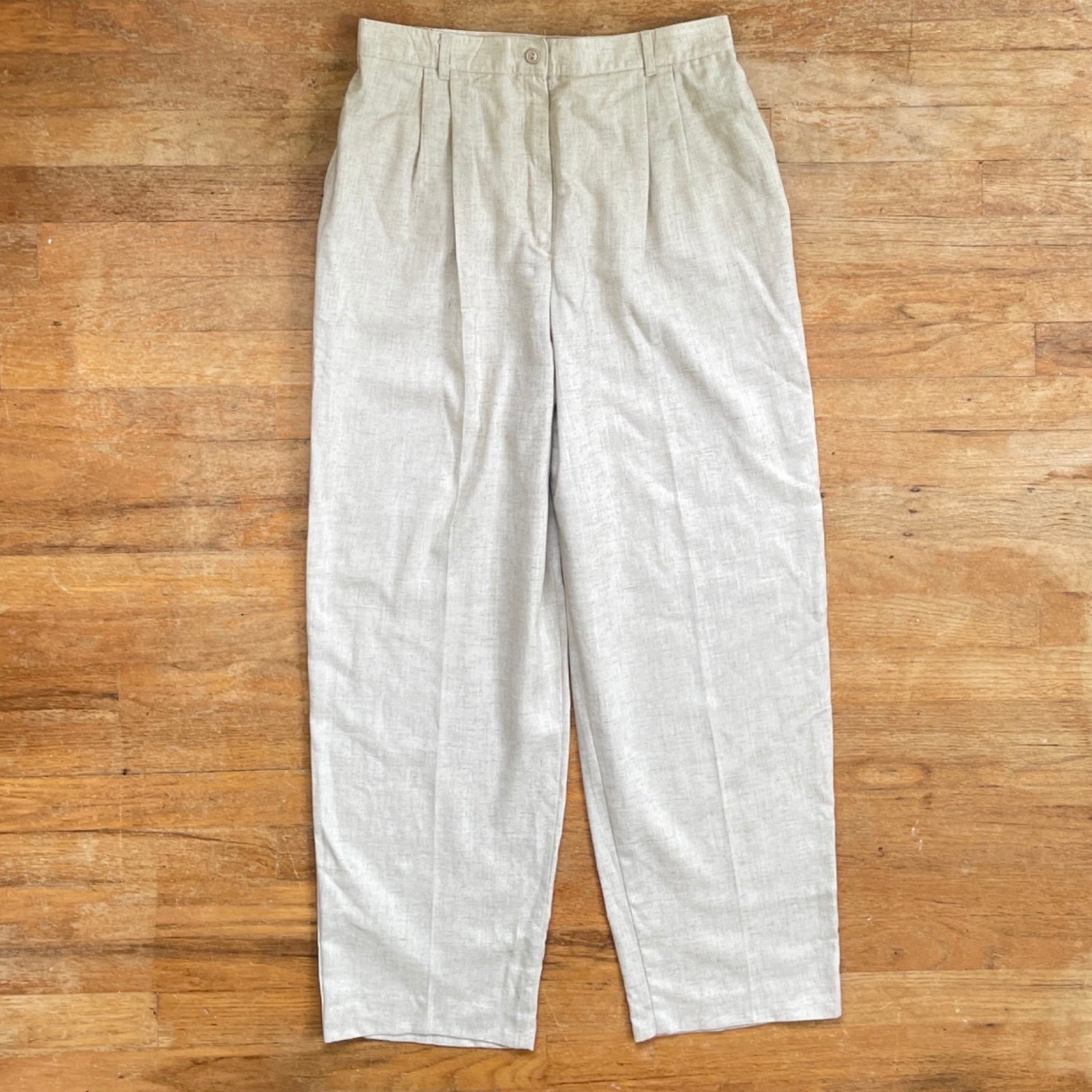 Vintage Woven High Waist Pants Size XL 32-33″ Waist 1990s Beige/Oatmeal Pleated