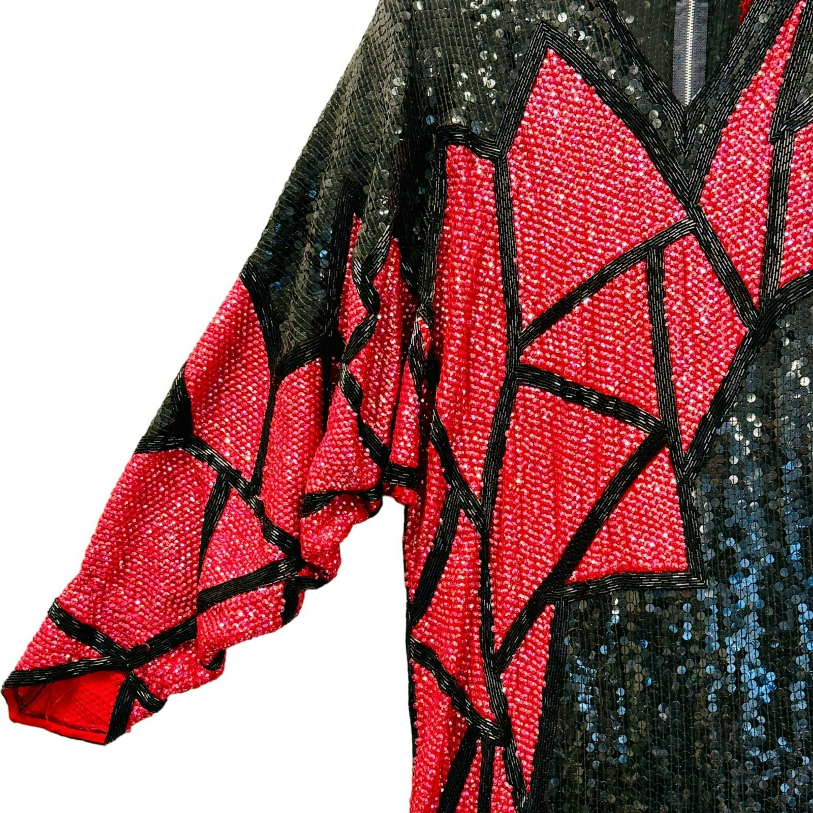 Vtg Riazee 1920 Style Runway Couture Silk Dramatic Fully Beaded Sequin Silk Gown