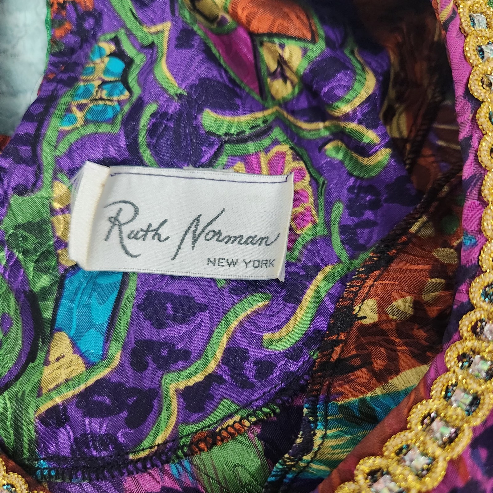 VTG 1970s Ruth Norman Artsy Bold Mixed Prints Blouse Size XL Shoulder Pads