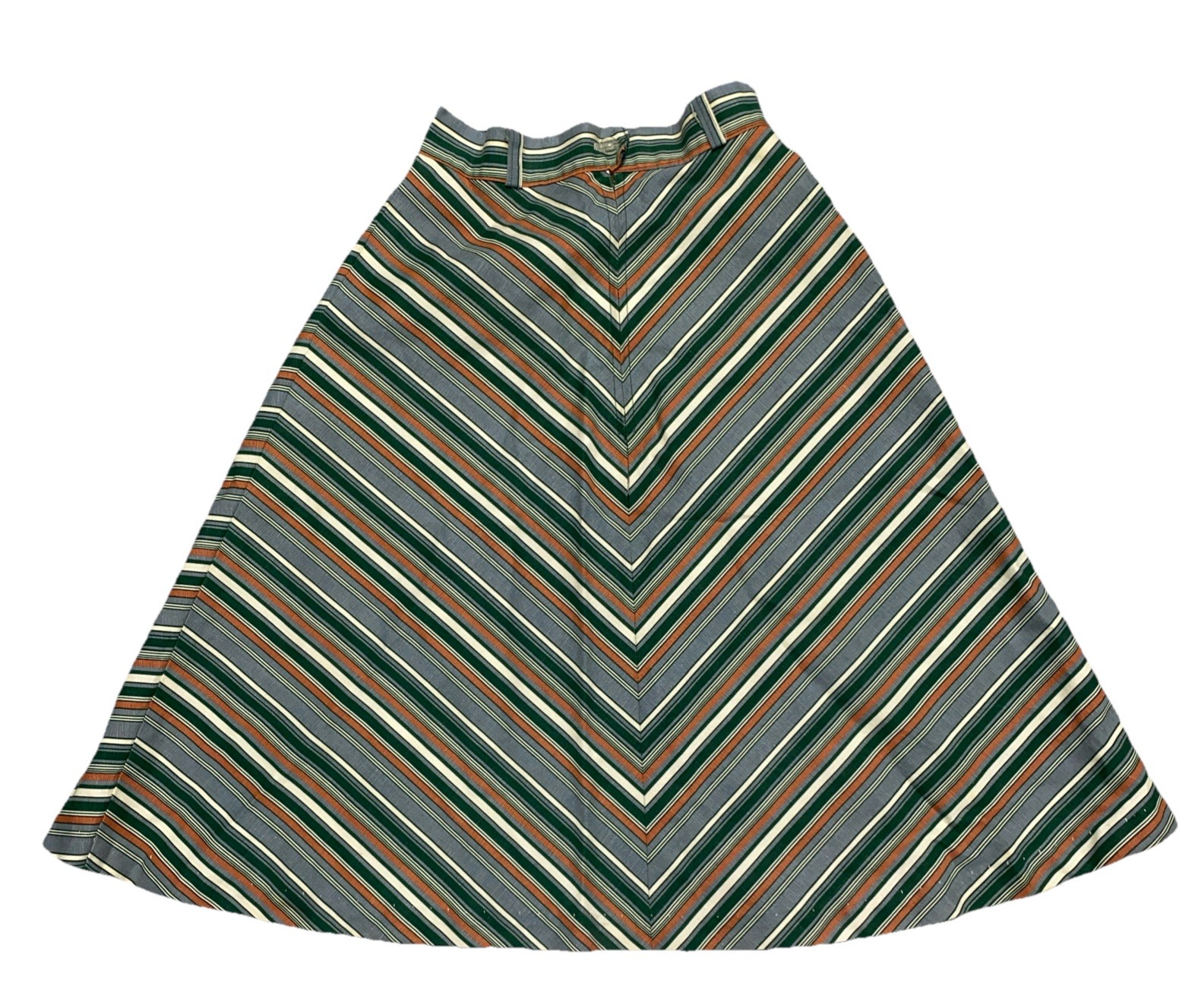 Vtg 70s JCPenney Chevron Maxi Skirt XS Green Orange Prairie Boho A-Line 24” 38fl