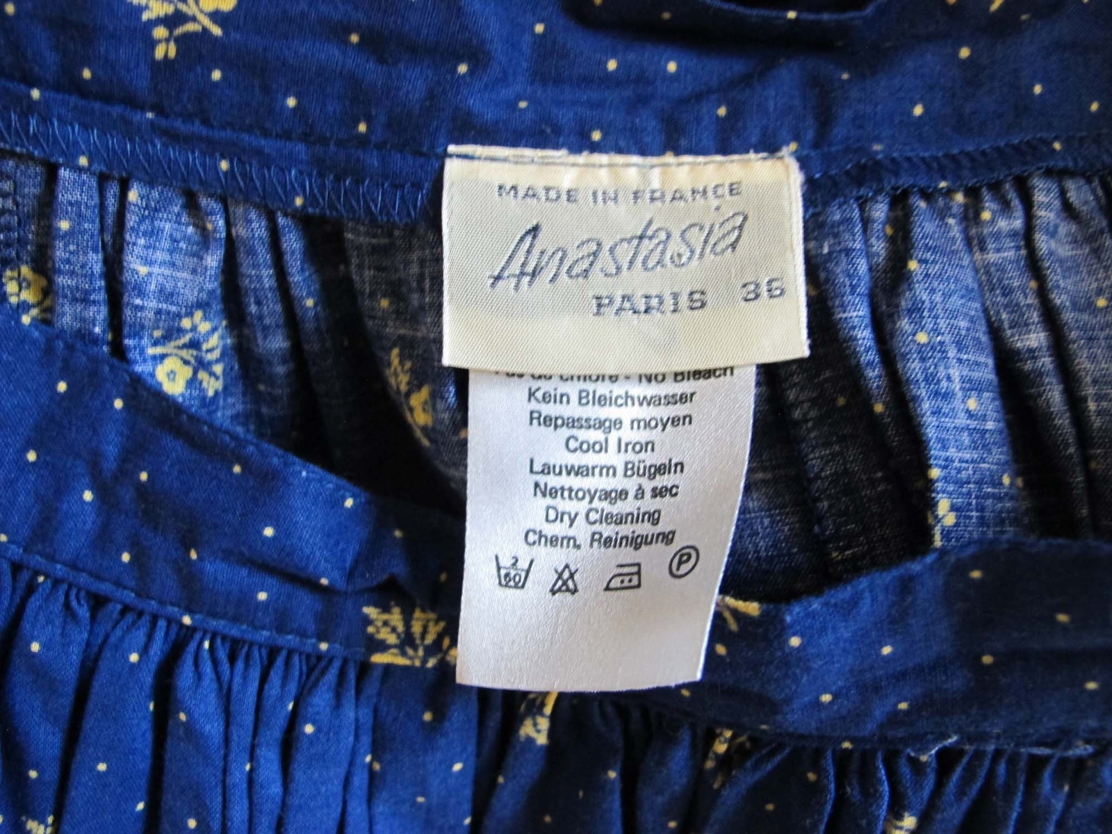 Vintage Anastasia Paris 2 Piece Peasant Blouse Skirt Set S – 80s Blue Yellow