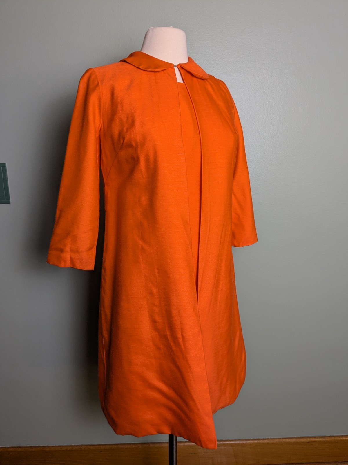 Vibrant Orange Vintage Peter Pan Collar 3/4 Spring Jacket And Wiggle Dress Set