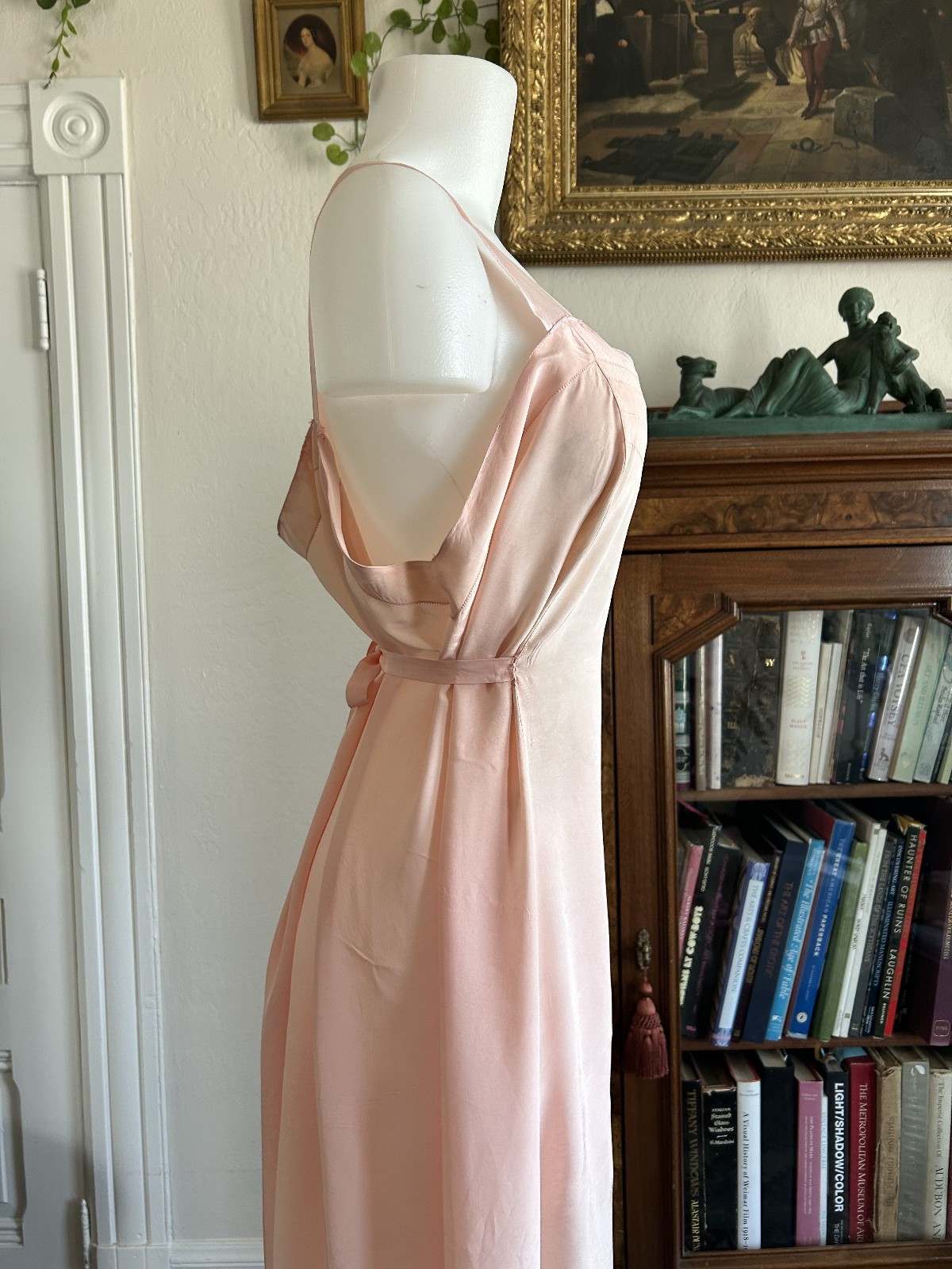 Vintage 20s 30s Rayon Bias Cut Nightgown Blush Pink Lingerie Dress M/L VTG