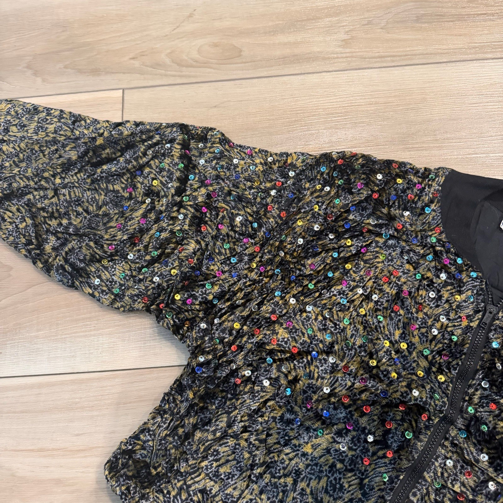 Vintage Speed Limit MPH Sequin Velvet Jacket Floral Abstract Women’s L Cropped