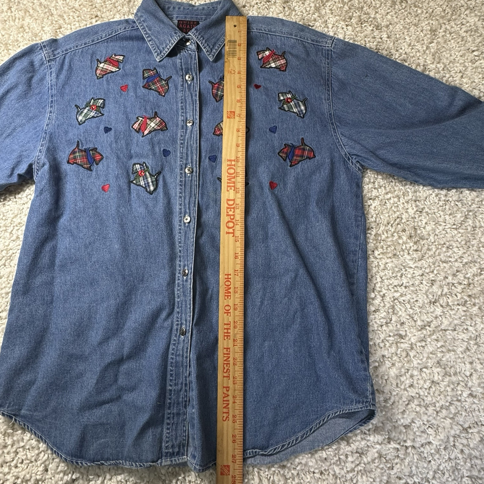 Quizz Again & Co Shirt Women’s Medium Scottie Dog Button Down Teacher Dog Lover