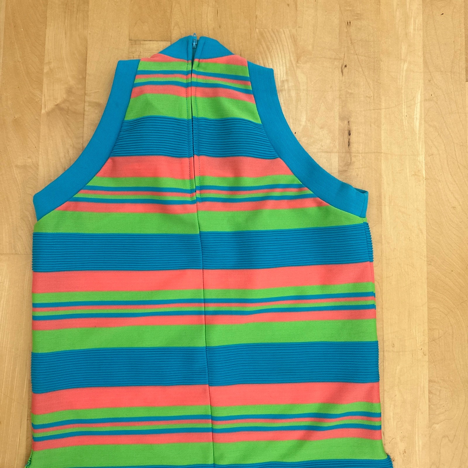 VINTAGE 60s Cole of Cali SLEEVELESS TOP SHERBERT STRIPES, SIDE SLIT, BACK ZIPPER