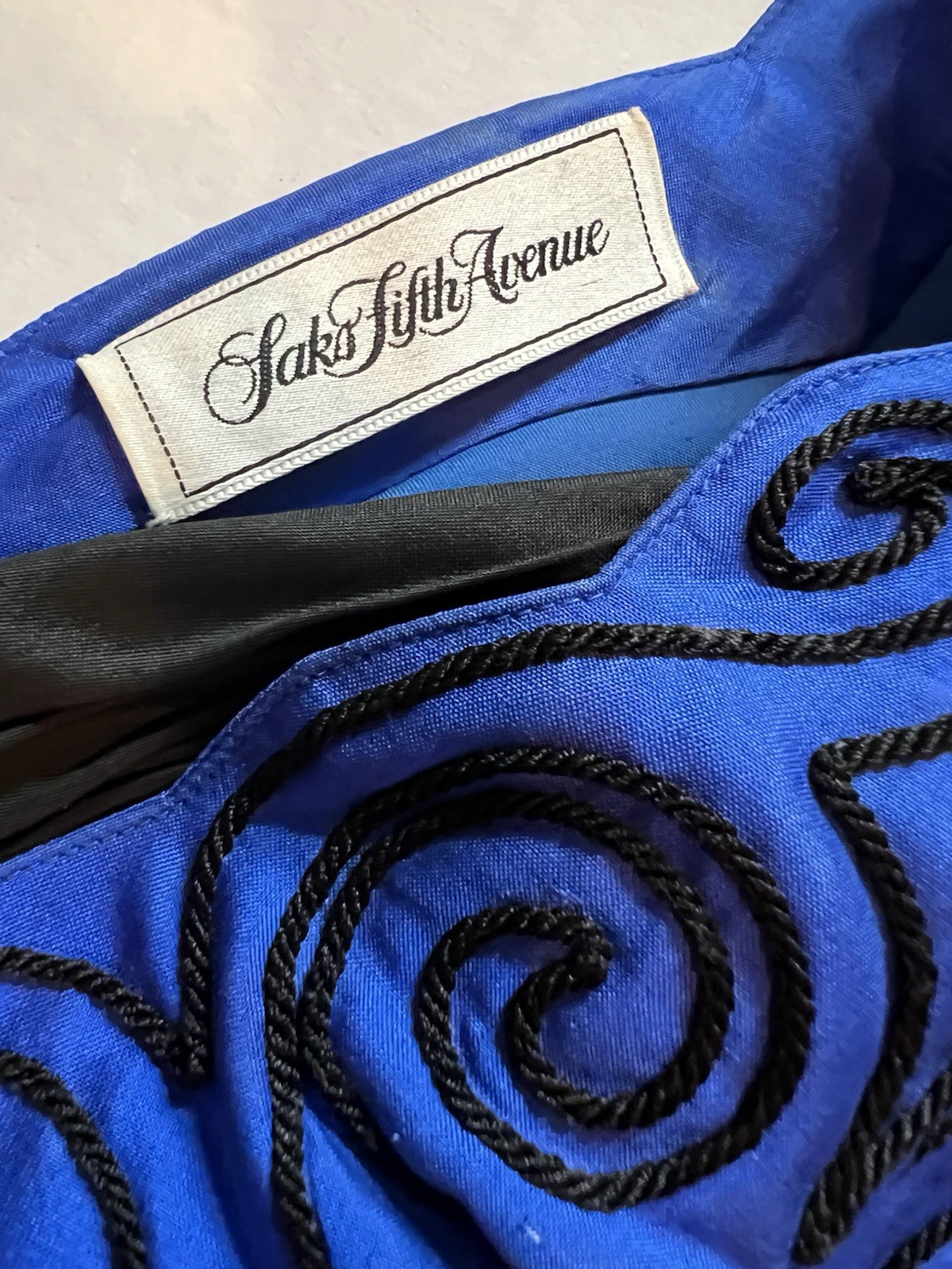 Vtg Khanitha Saks Fifth Avenue Thai Silk Dress Sz 6 Black & Royal Blue Dress