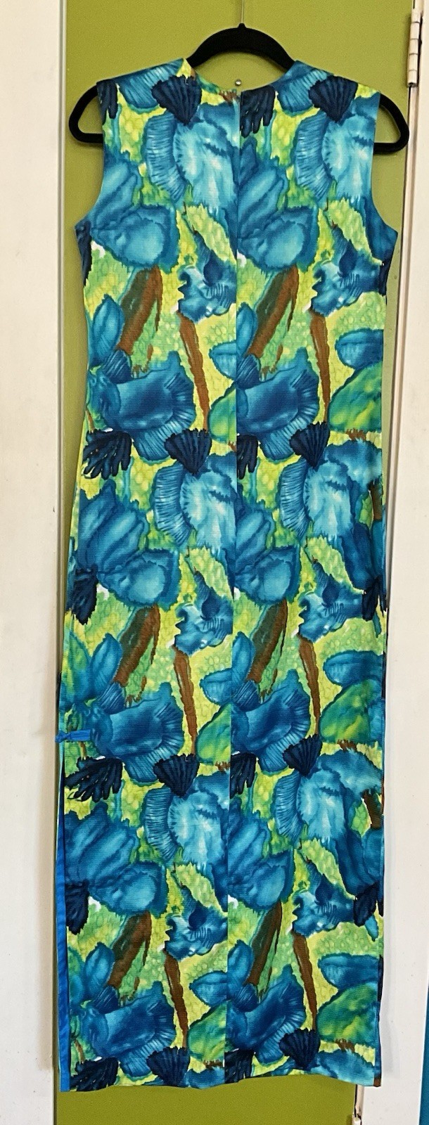 Vtg McINERNY Womens Hawaiian Maxi Dress Watercolor Floral Talon Zip Side Slit 12