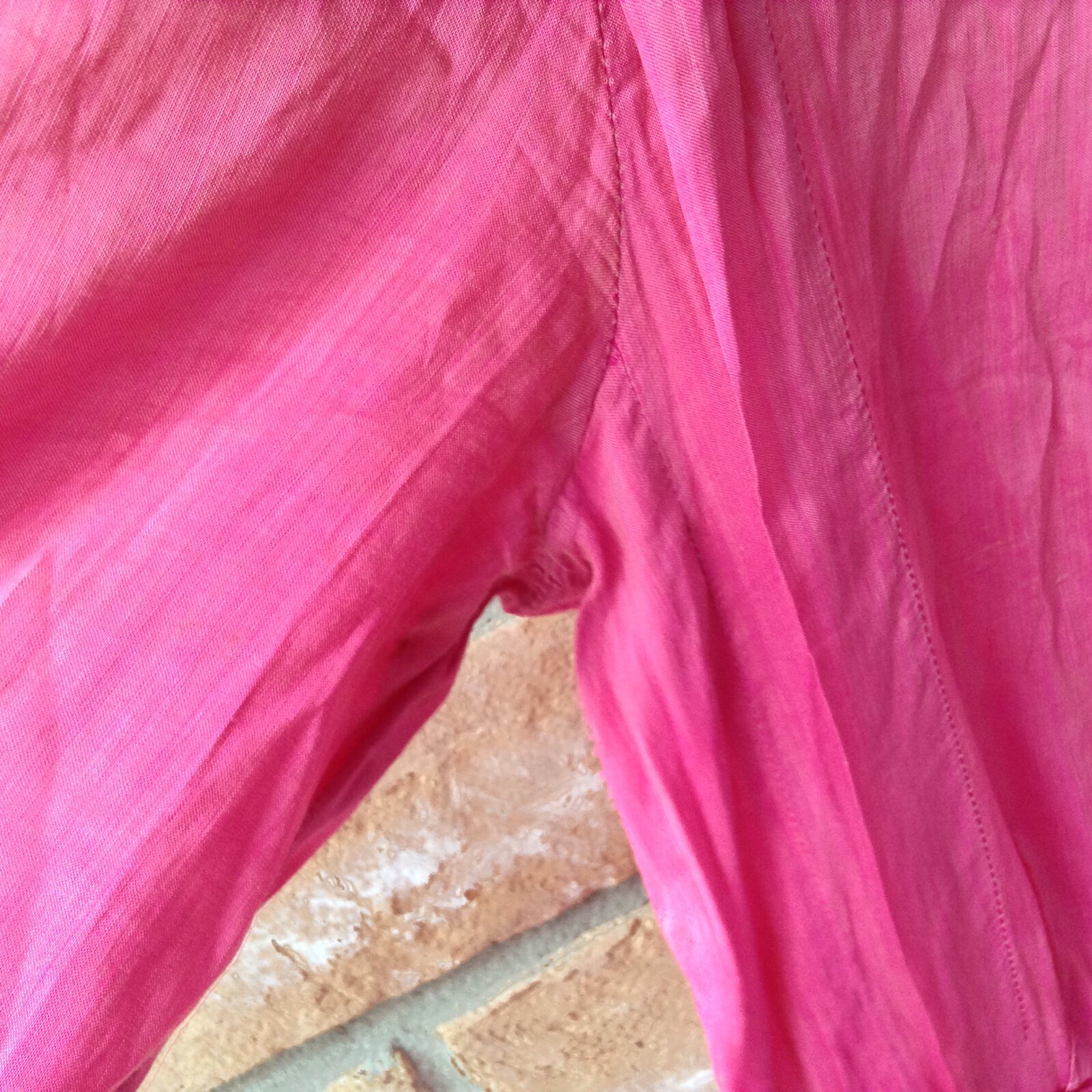 VTG 20s/ 30s? Bright Pink Long Dress Hand Dyed Sz XS? 24″ W DAMAGED HOLES AS-IS