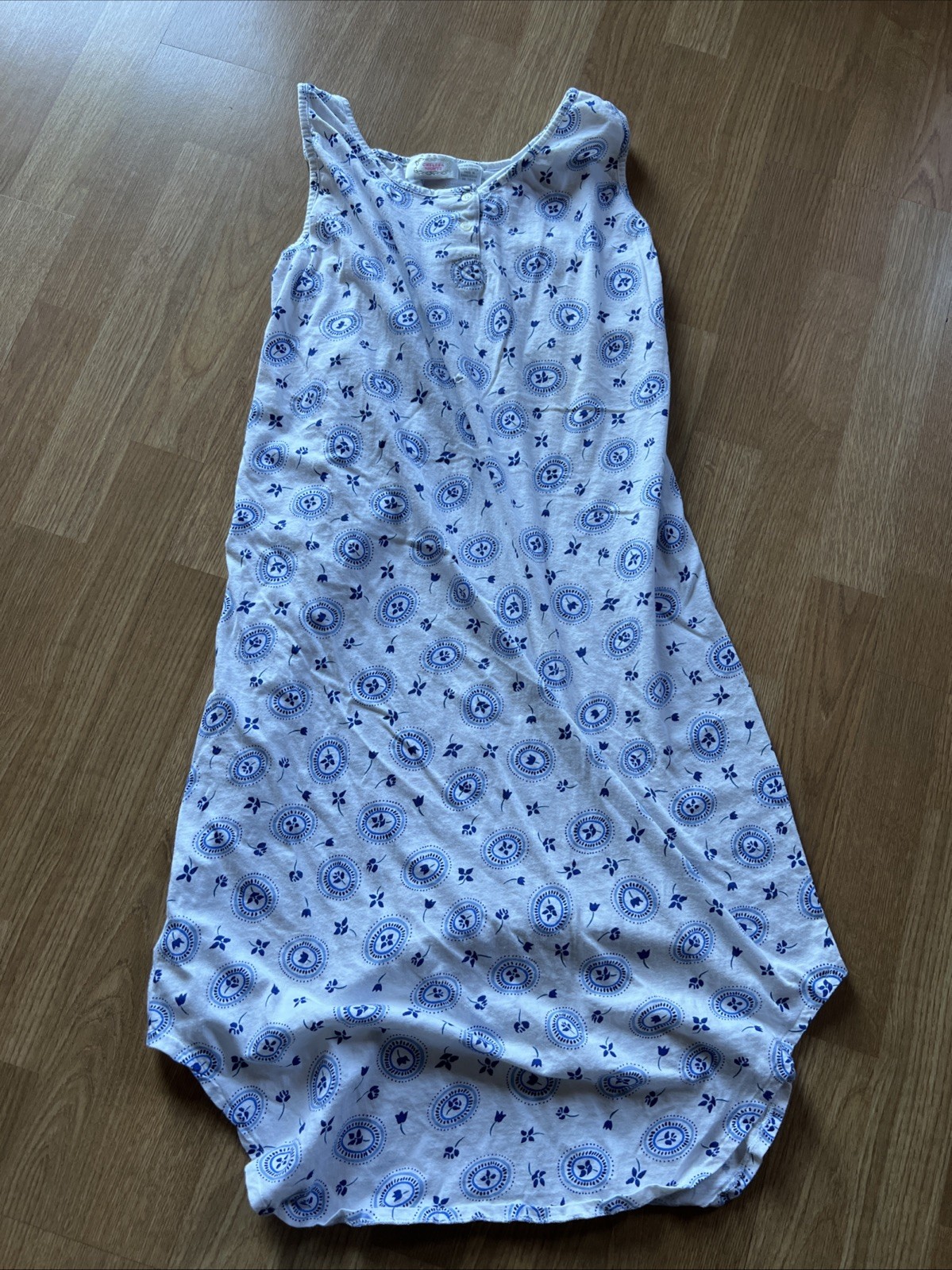 Vintage OSFM Sleeveless Nightgown Blue And White Chelsea Nights
