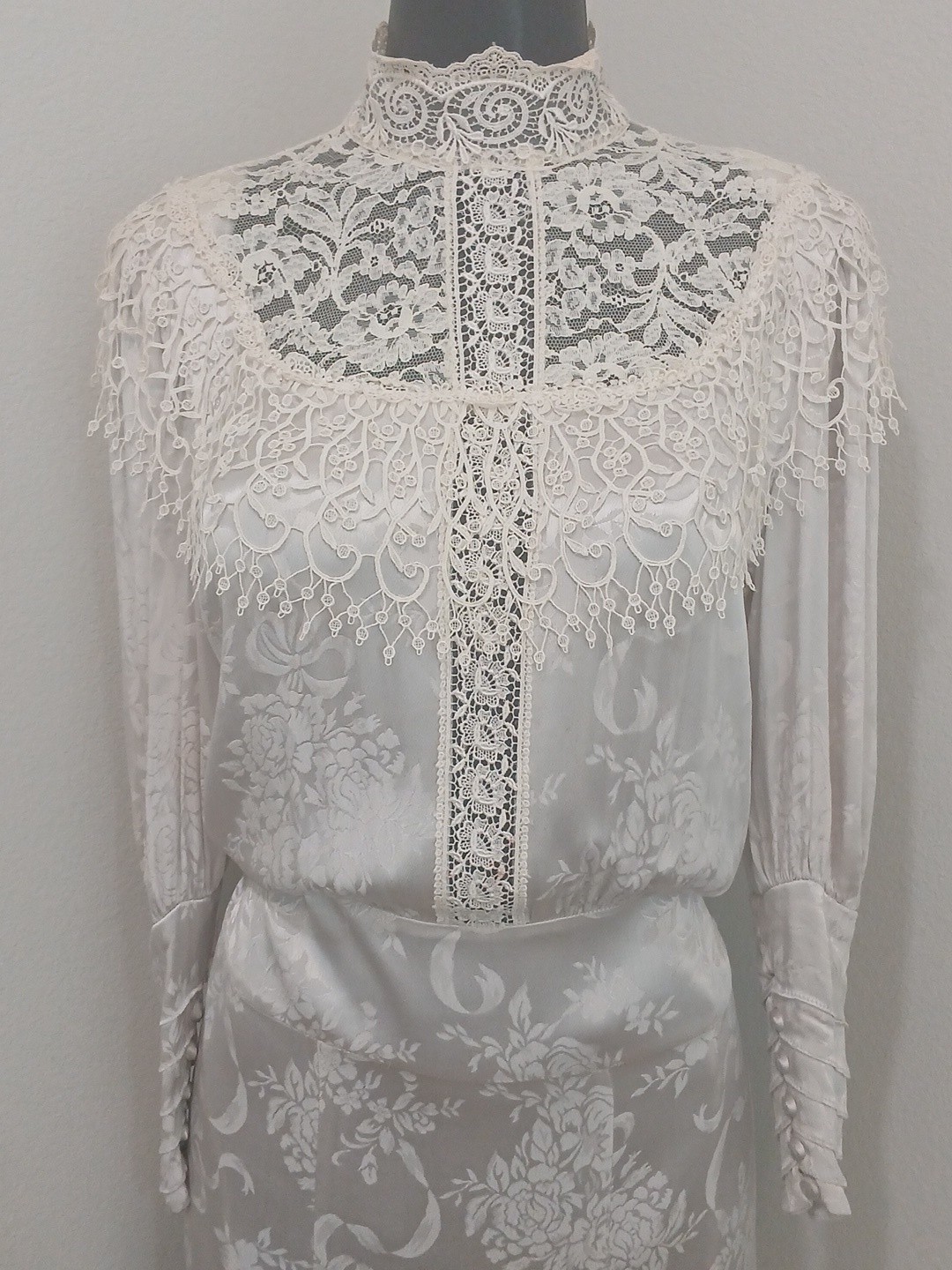 VTG Jessica McClintock Romantic Victorian Floral Lace Dress Cream Ivory Size 8