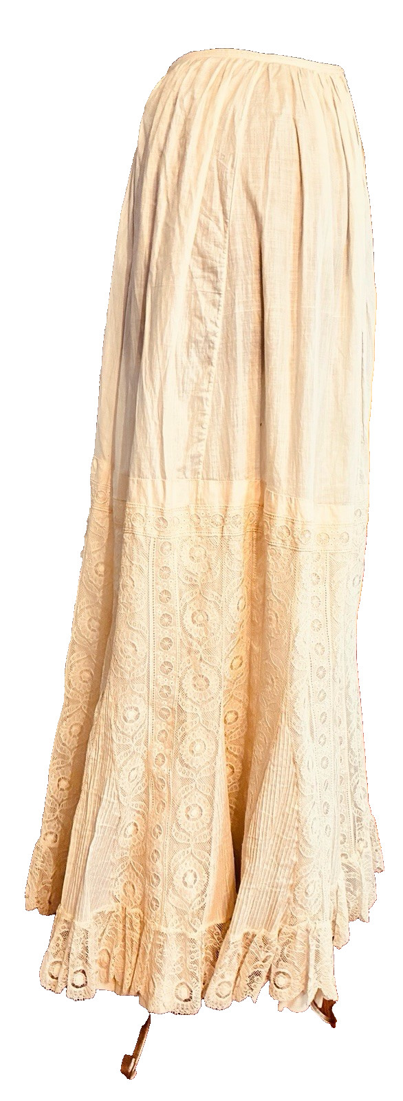 Edwardian White Cotton Petticoat Spider Medallion Brussels Lace Eyelet Ladders