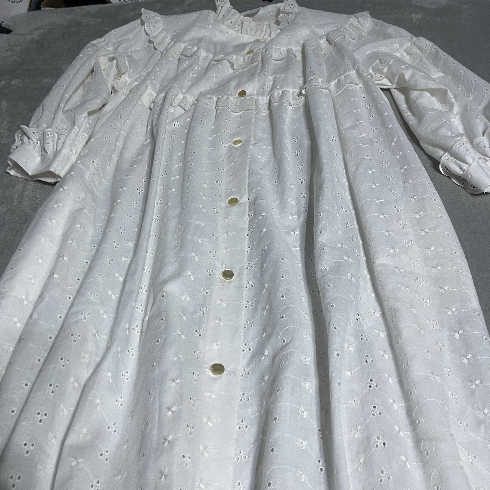 Vintage Ariel Dress Womens Medium Ivory Eyelet Button Front Ruffle Prairie
